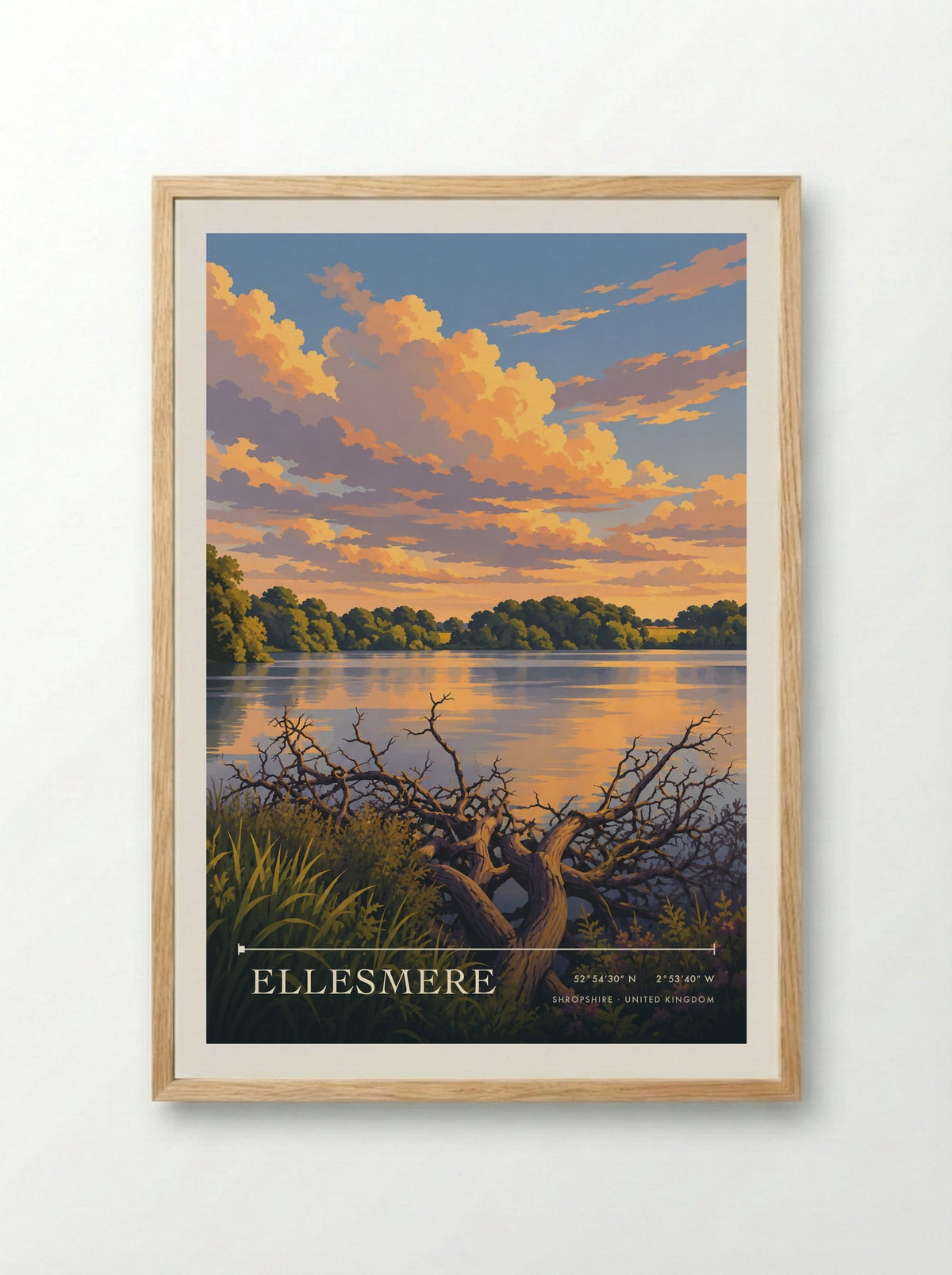 Ellesmere, Shropshire | Travel Poster - Framed Print Wood