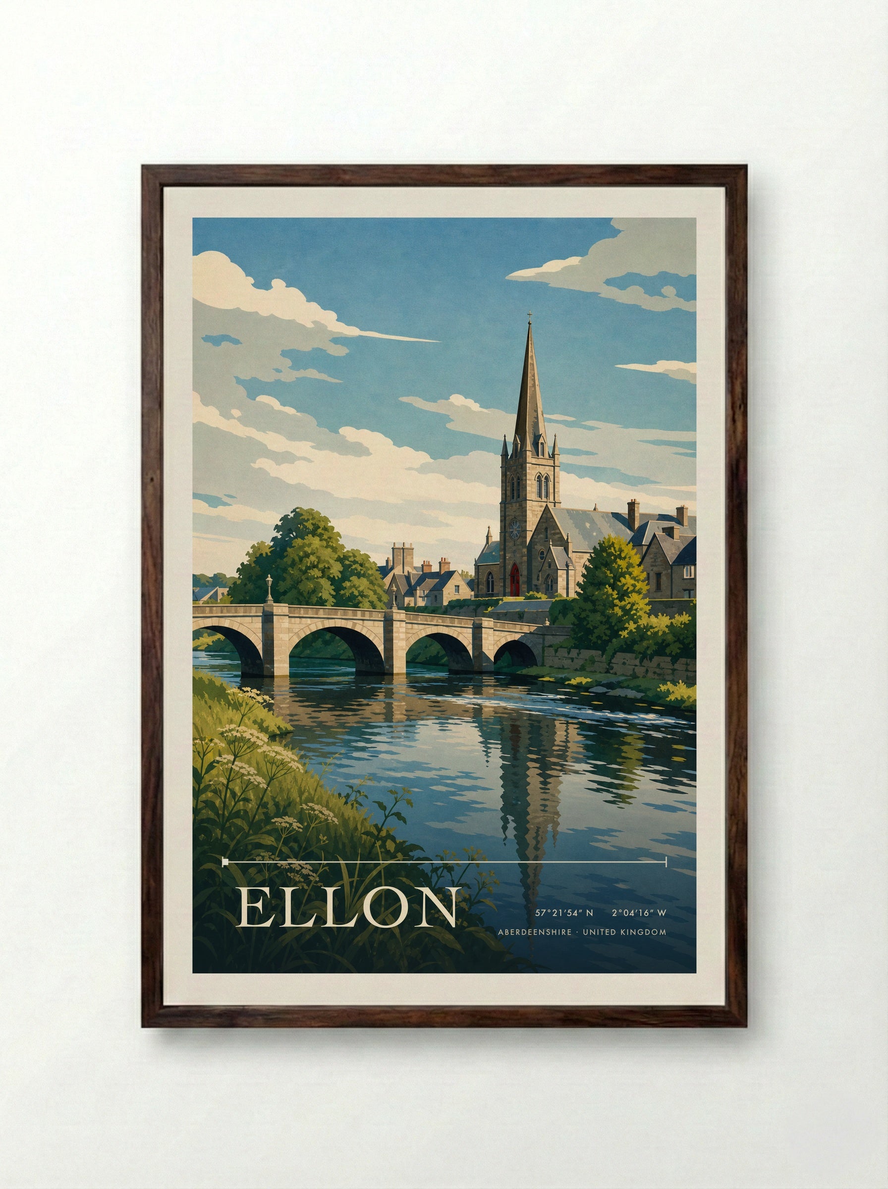 Ellon Aberdeenshire United Kingdom Travel Poster - Framed Print Dark Wood