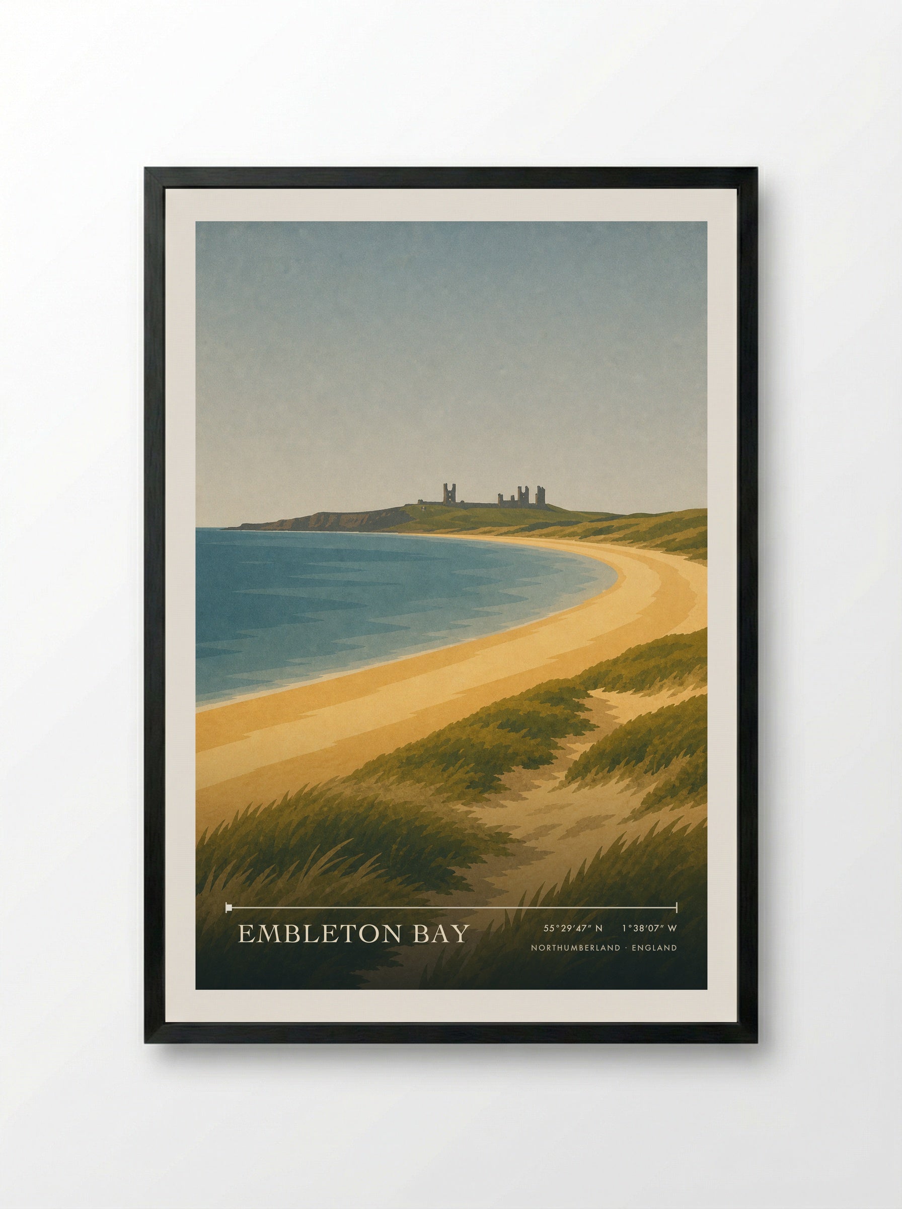 Embleton Bay Northumberland Travel Poster - Framed Print Black