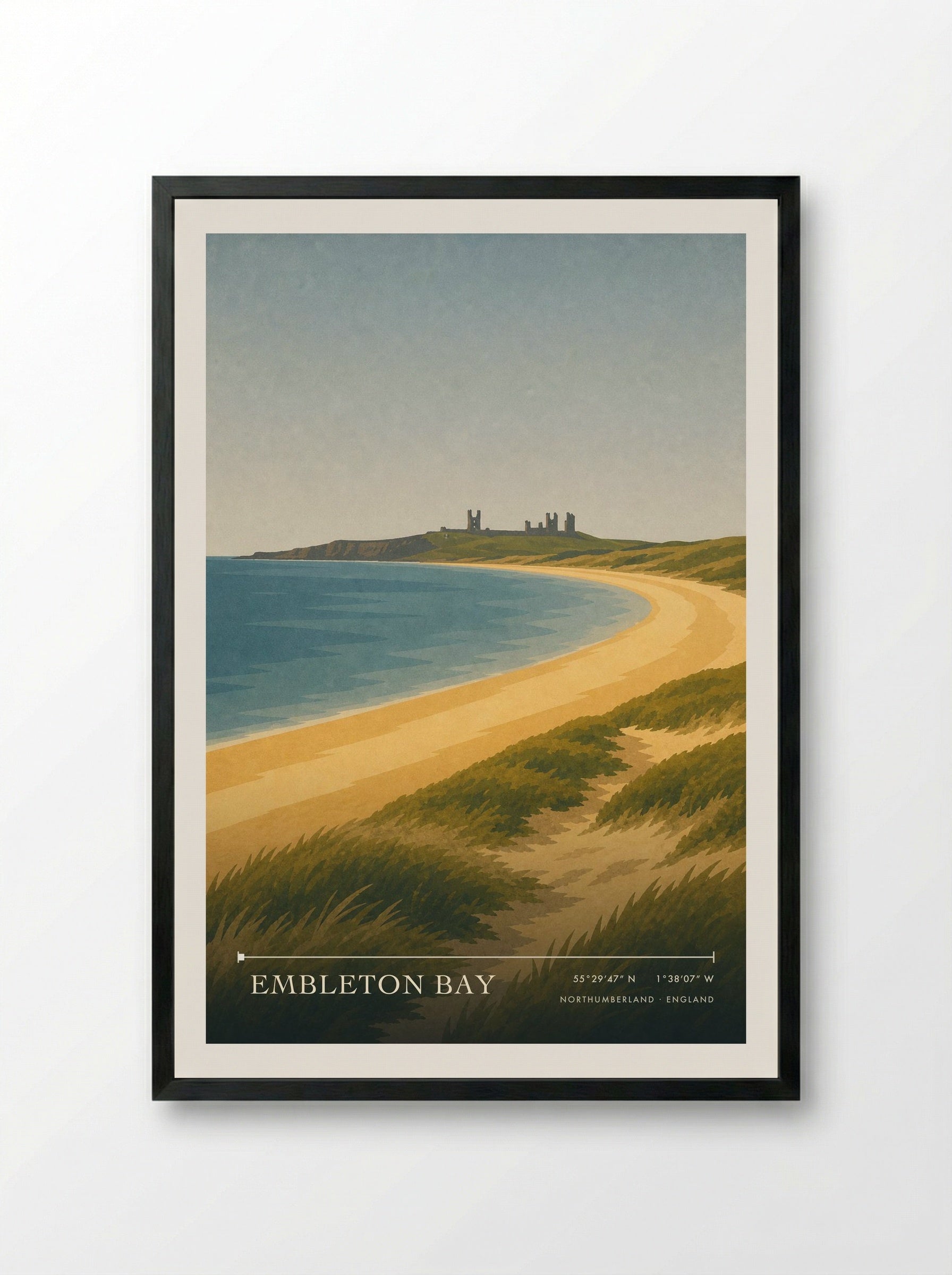 Embleton Bay Northumberland Travel Poster - Framed Print Black