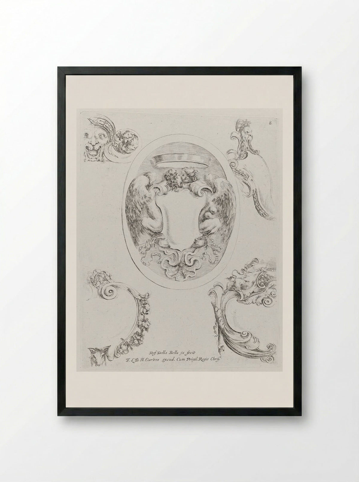 Embracing Male and Female Winged Creatures - Stefano Della Bella - Framed Print Black