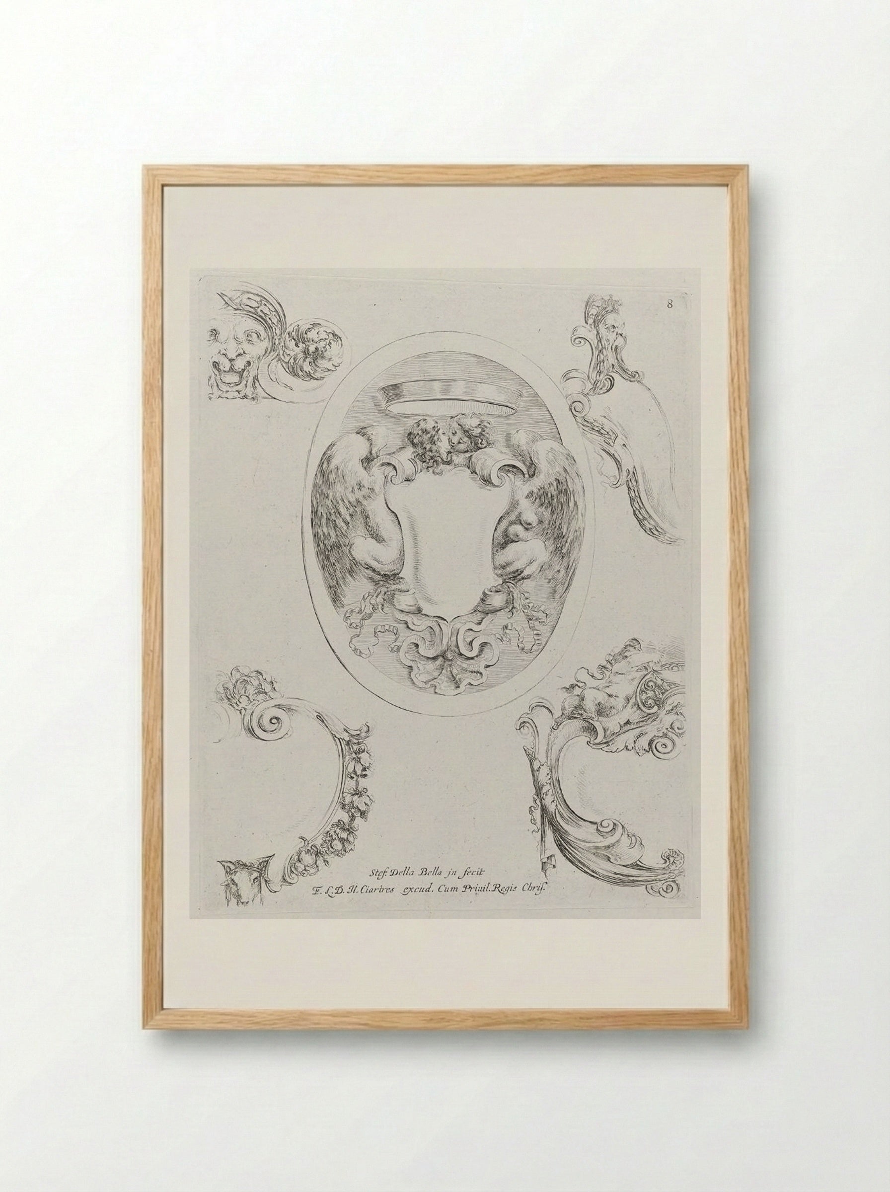 Embracing Male and Female Winged Creatures - Stefano Della Bella - Framed Print Wood