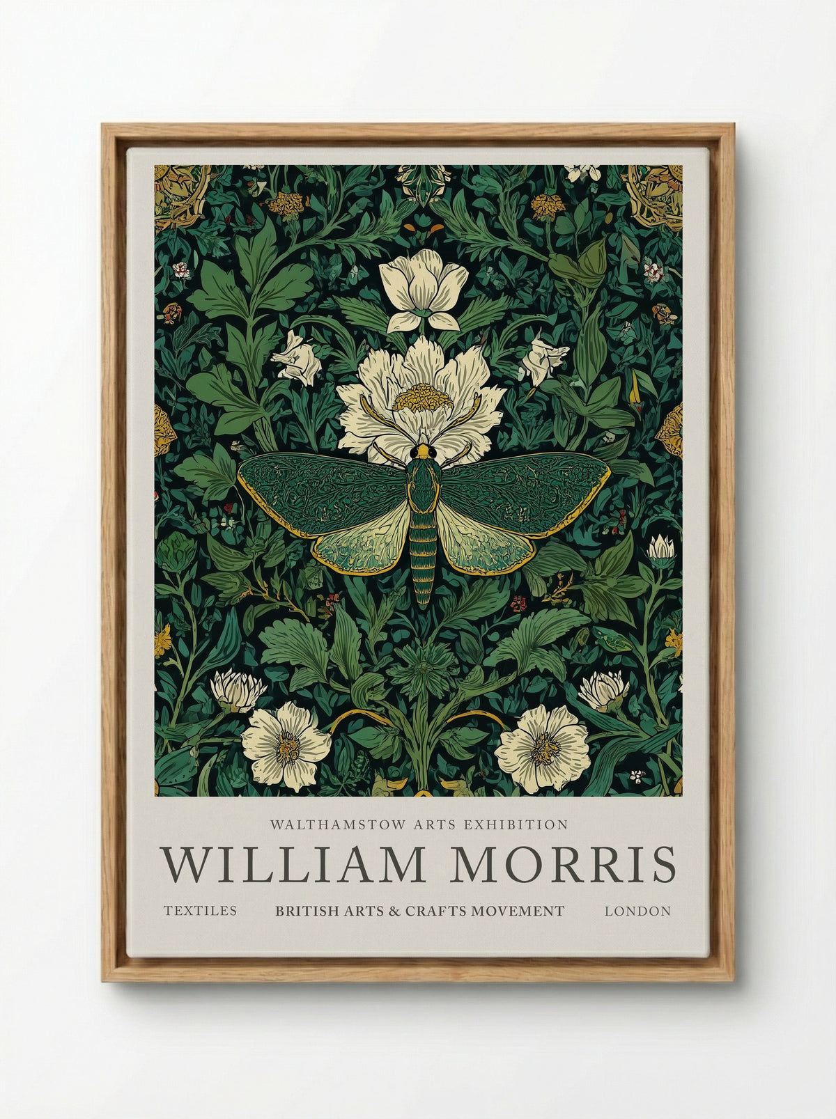 Emerald Moth Garden - William Morris - Framed Canvas Wood