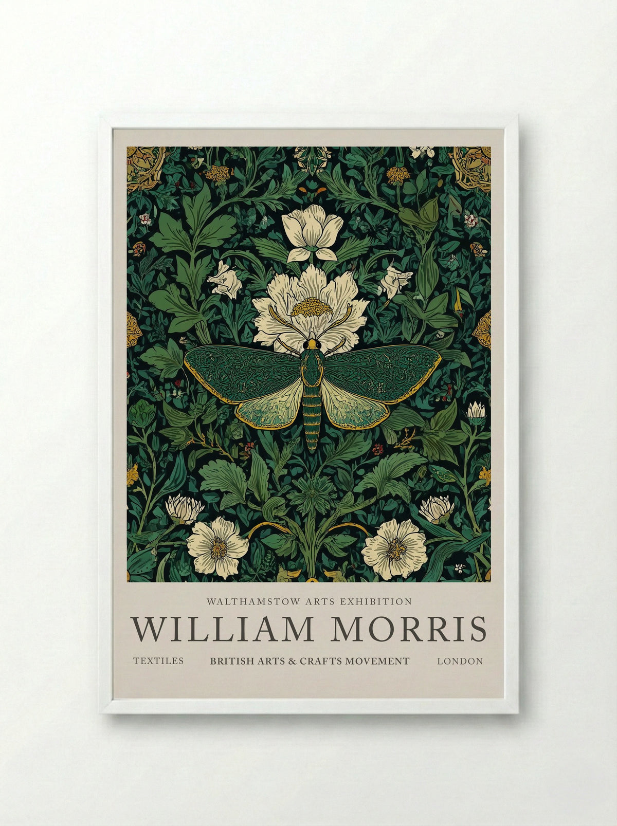 Emerald Moth Garden - William Morris - Framed Print White
