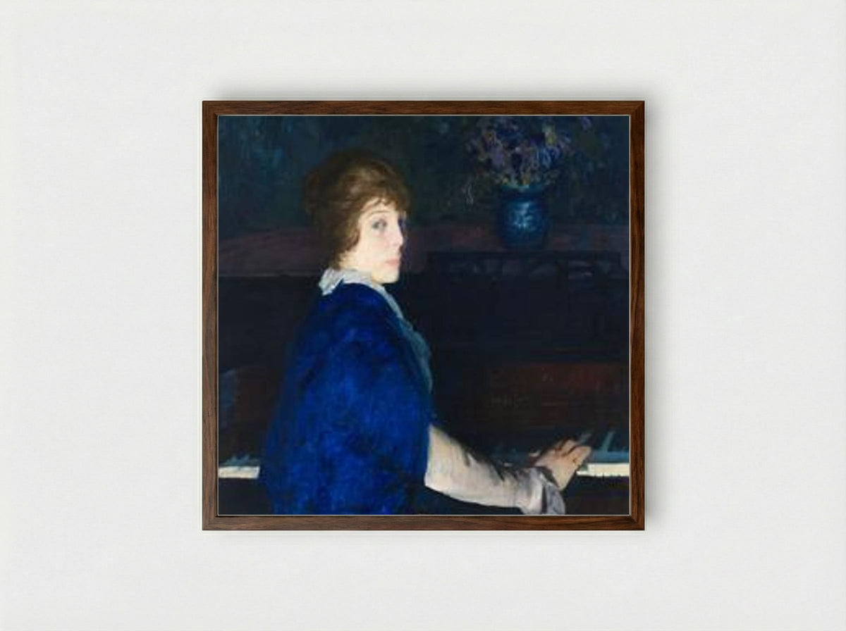 Emma at the Piano - George Bellows - Framed Print Dark Wood