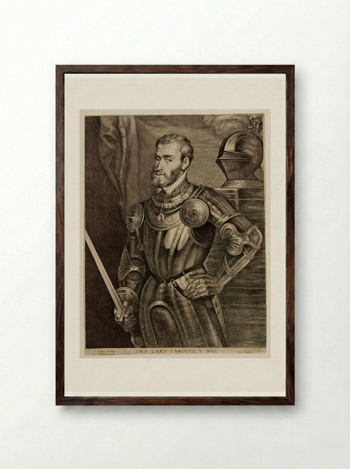 Emperor Charles V - Lucas Vorsterman I - Framed Print Dark Wood