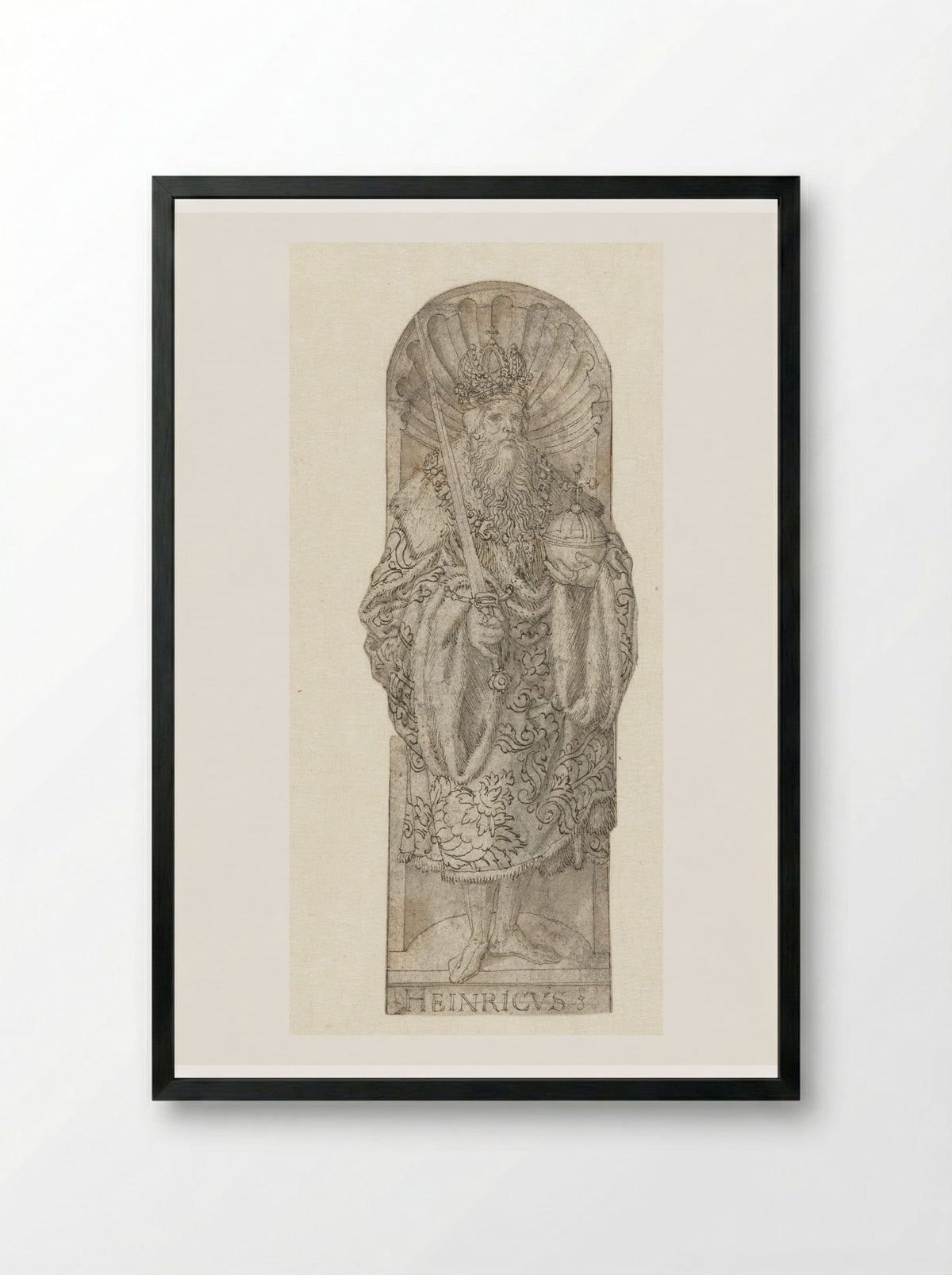 Emperor Henry II in a Niche - Heinrich Aldegrever - Framed Print Black