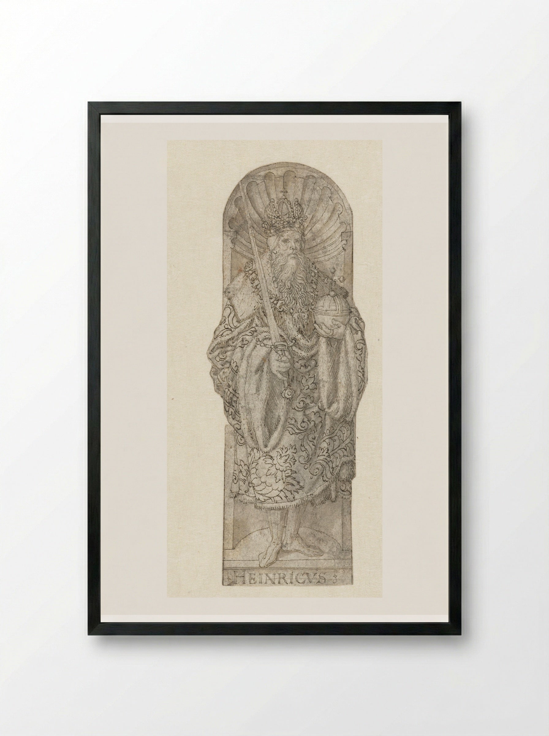 Emperor Henry II in a Niche - Heinrich Aldegrever - Framed Print Black