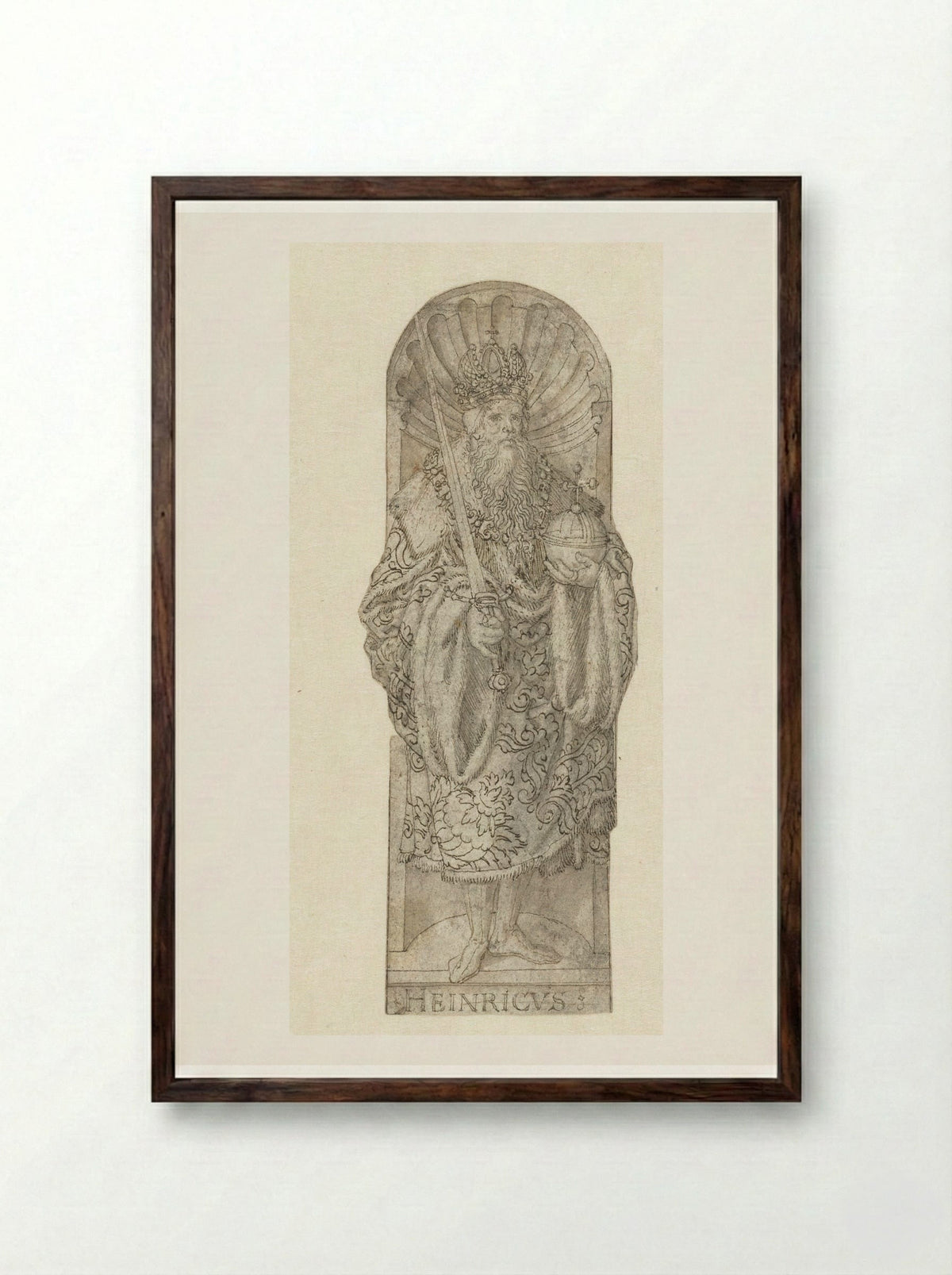 Emperor Henry II in a Niche - Heinrich Aldegrever - Framed Print Dark Wood
