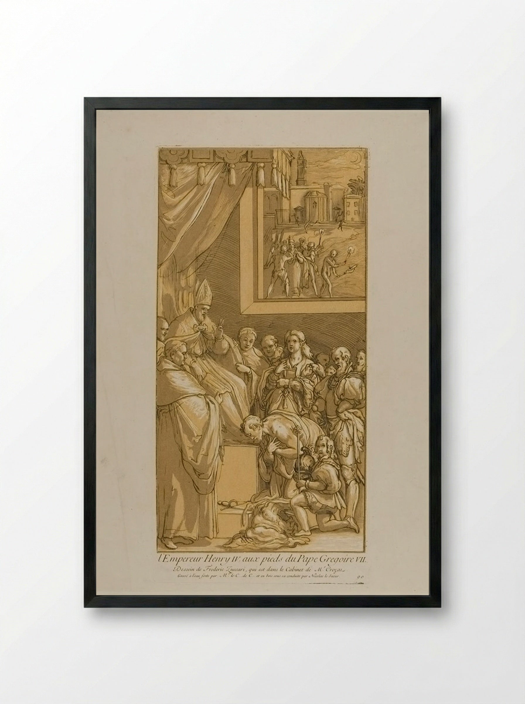 Emperor Henry IV at the Feet of Pope Gregory VII - Anne Claude de Thubières, comte de Caylus - Framed Print Black