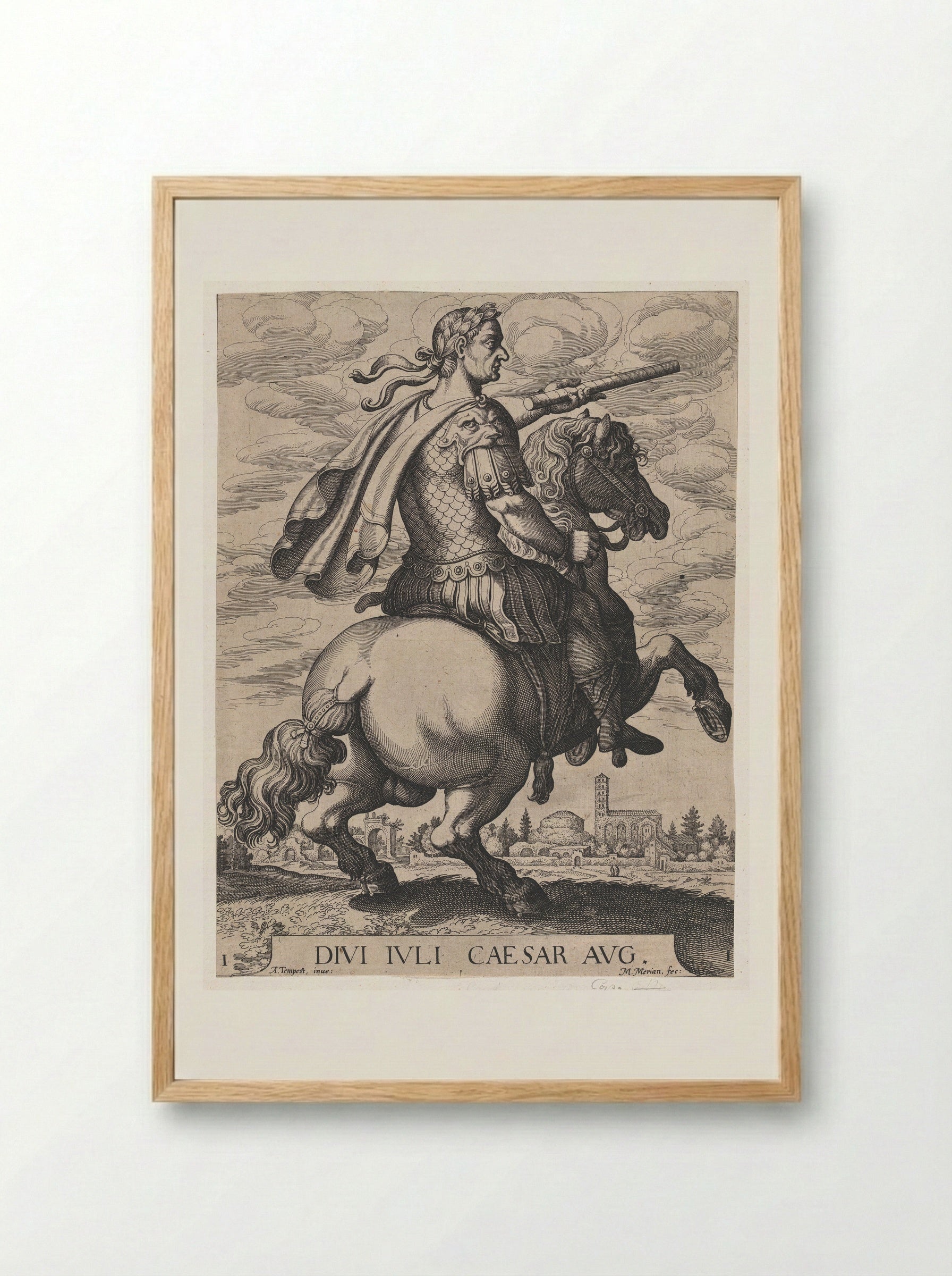 Emperor Julius Caesar on Horseback - Antonio Tempesta - Framed Print Wood