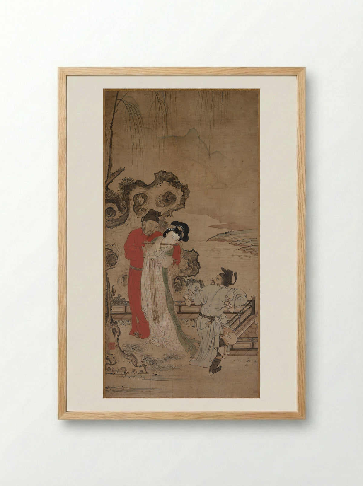 Emperor Minghuang Teaching Yang Gueifei to Play the Flute - Choryusai - Framed Print Wood
