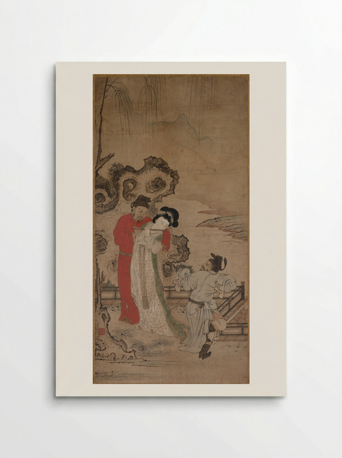 Emperor Minghuang Teaching Yang Gueifei to Play the Flute - Choryusai - Poster