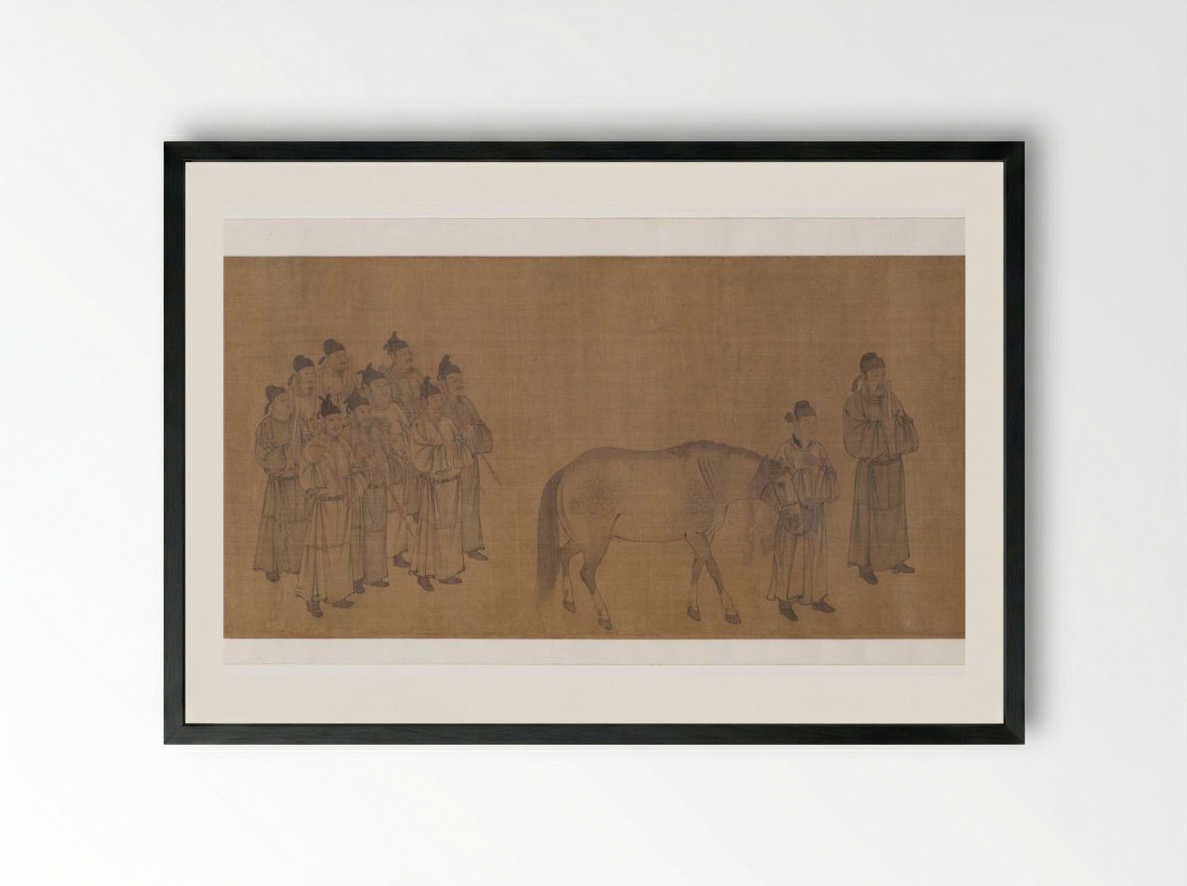 Emperor Minghuang Viewing Horses - Wu Daozi - Framed Print Black