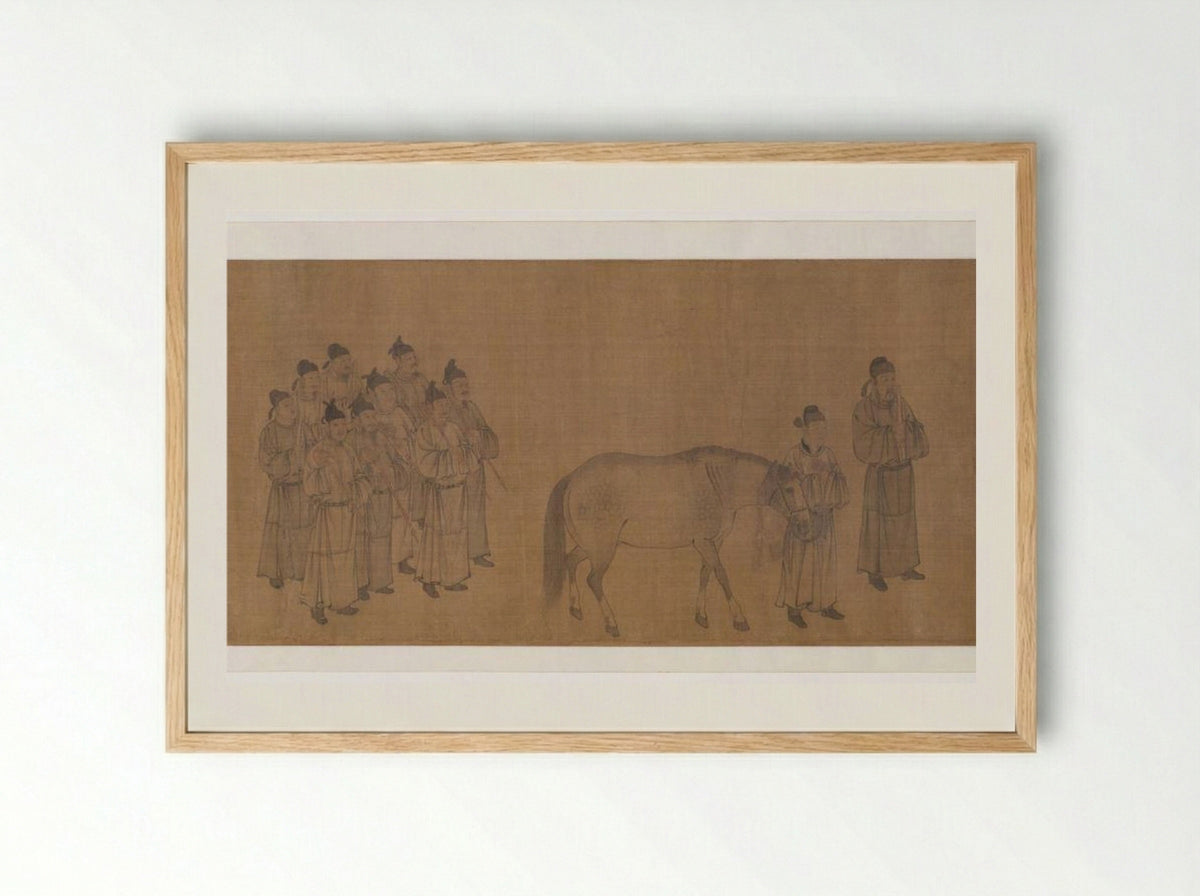 Emperor Minghuang Viewing Horses - Wu Daozi - Framed Print Wood