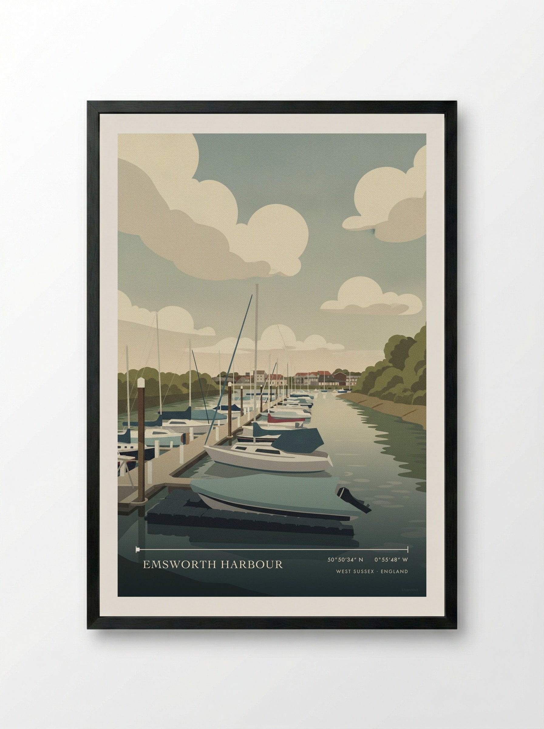 Emsworth Harbour West Sussex England Travel Poster - Framed Print Black