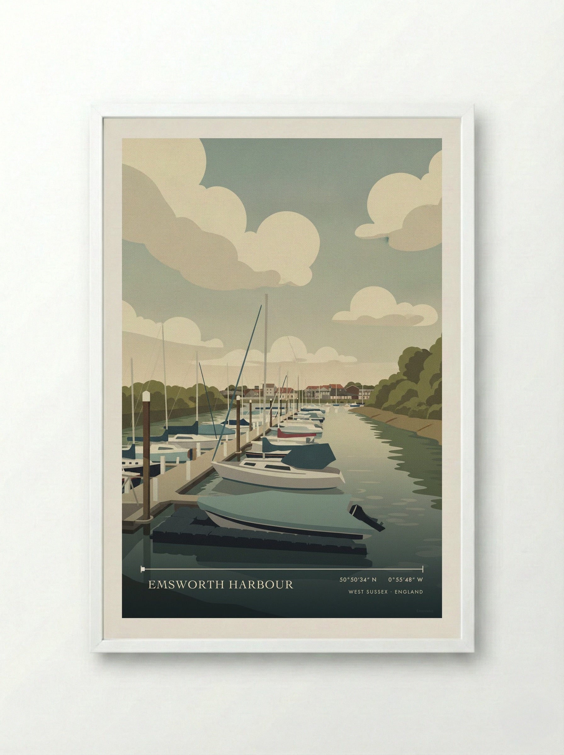 Emsworth Harbour West Sussex England Travel Poster - Framed Print White