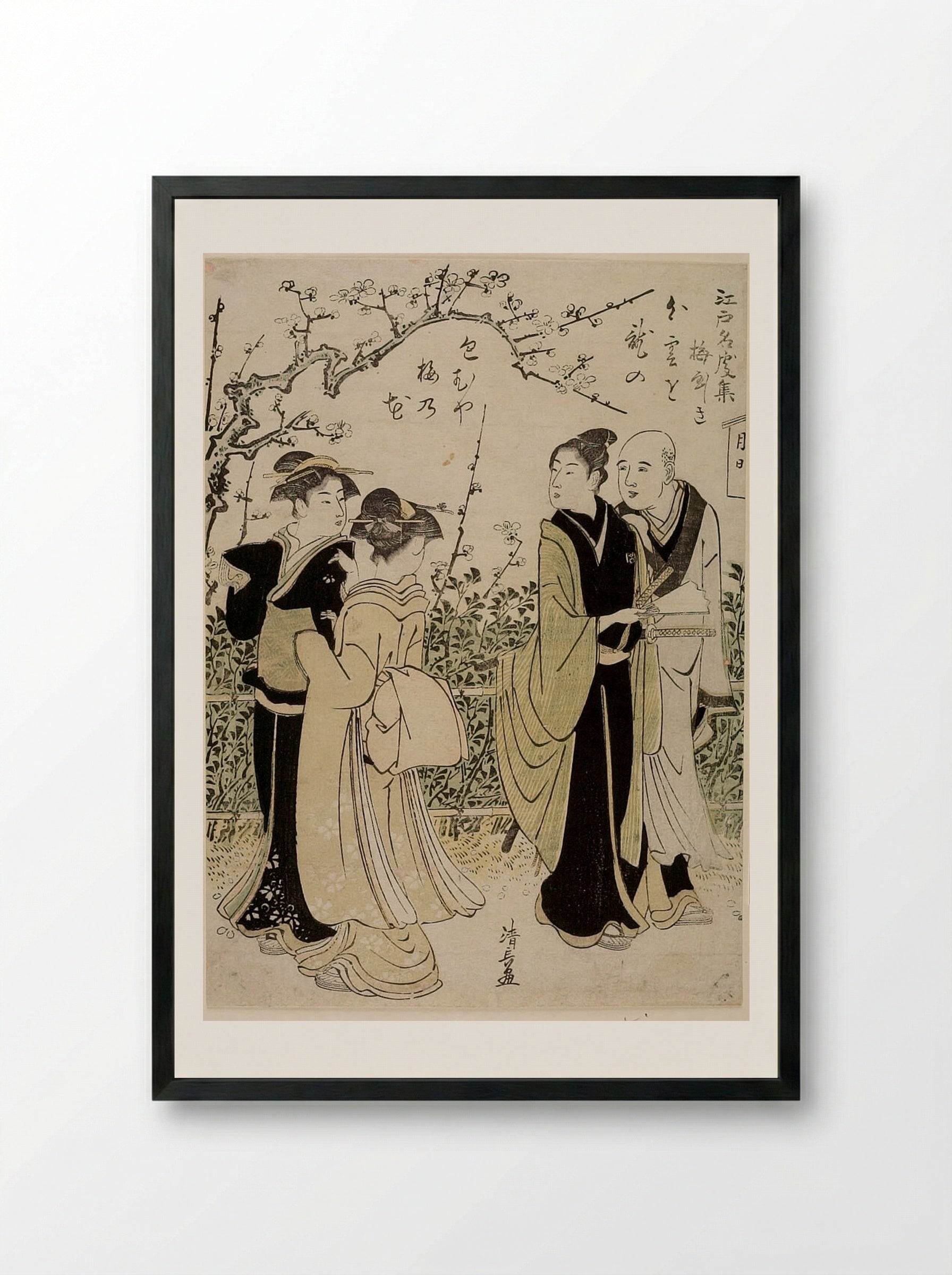 Encounter Beneath Cherry Tree - Torii Kiyonaga - Framed Print Black