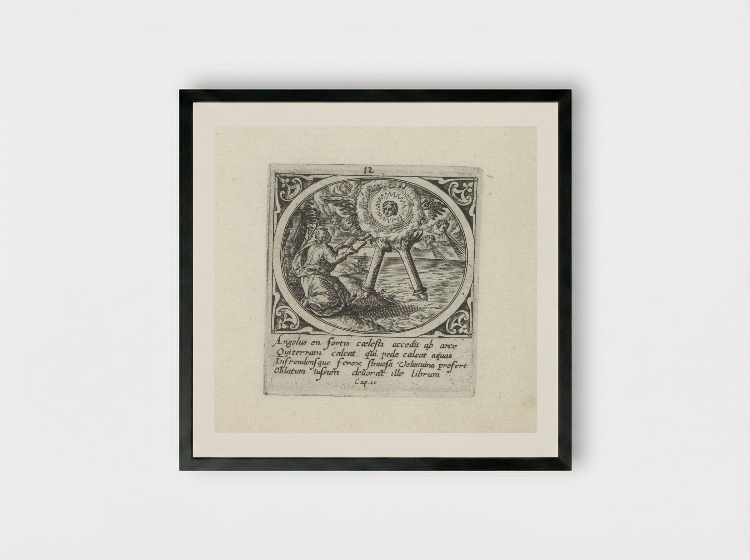Engel met gezicht als de zon en benen als zuilen van vuur - Gerard de Jode - Framed Print Black