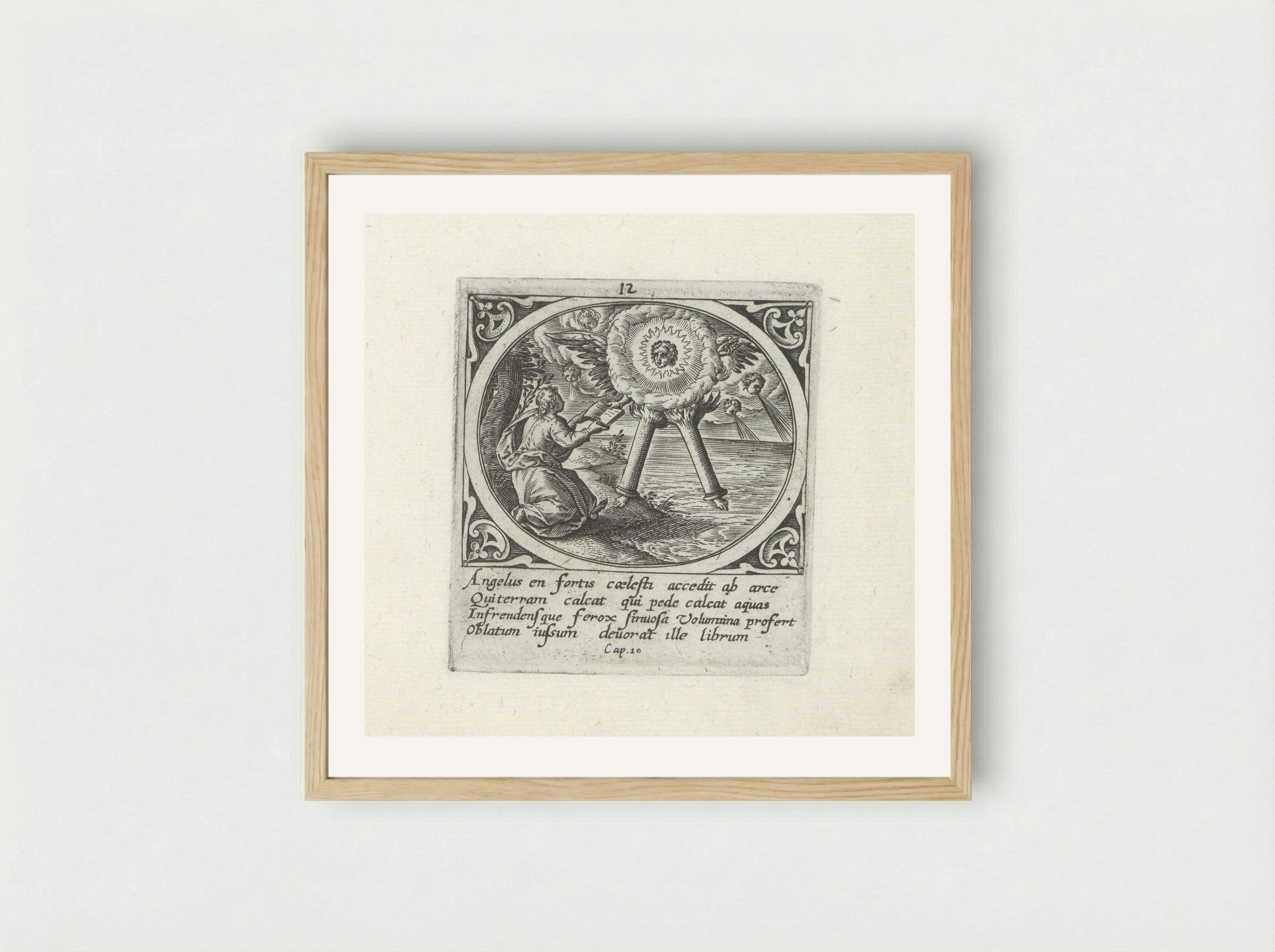 Engel met gezicht als de zon en benen als zuilen van vuur - Gerard de Jode - Framed Print Wood