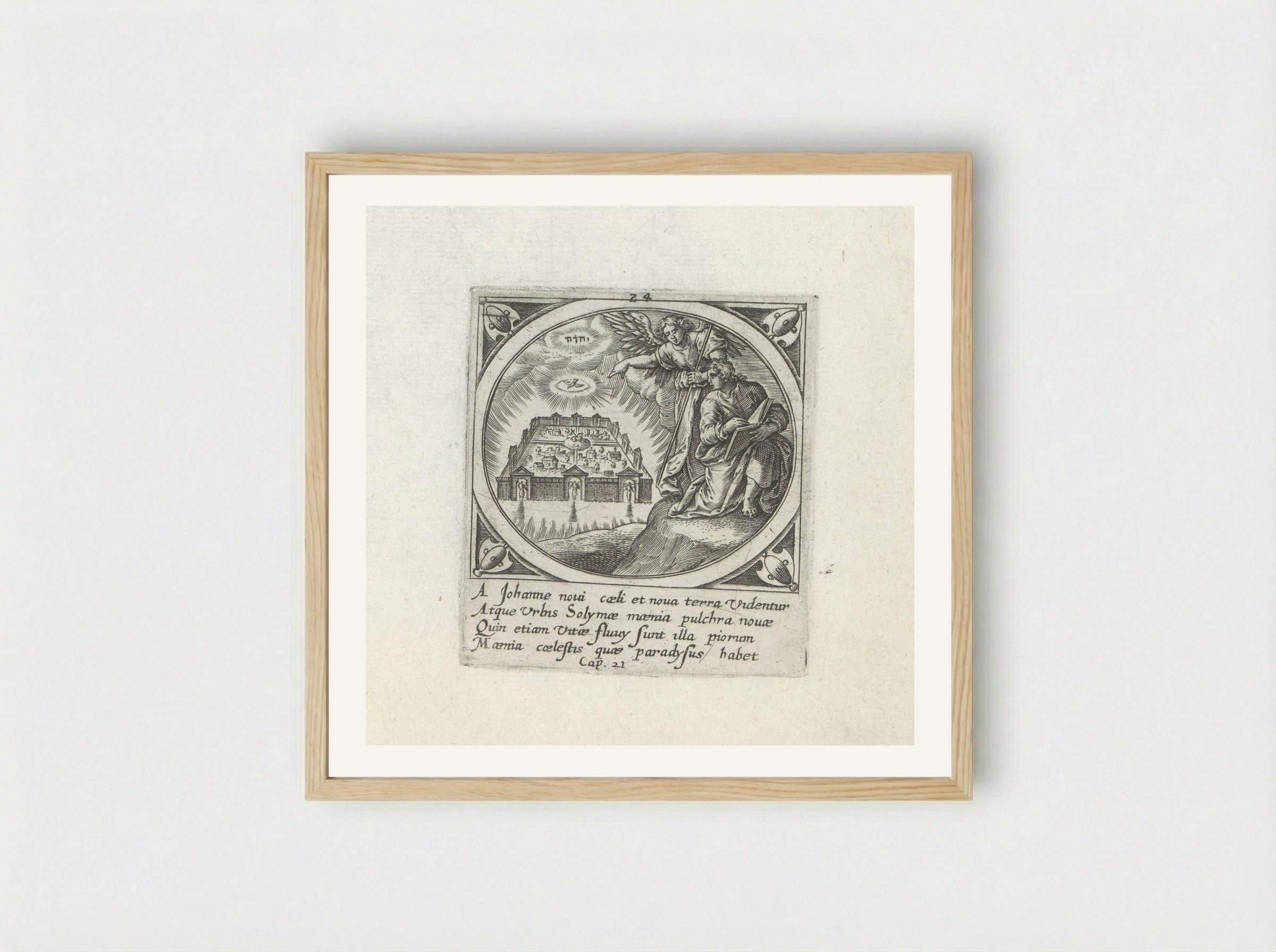 Engel toont Johannes het nieuwe Jeruzalem - Gerard de Jode - Framed Print Wood