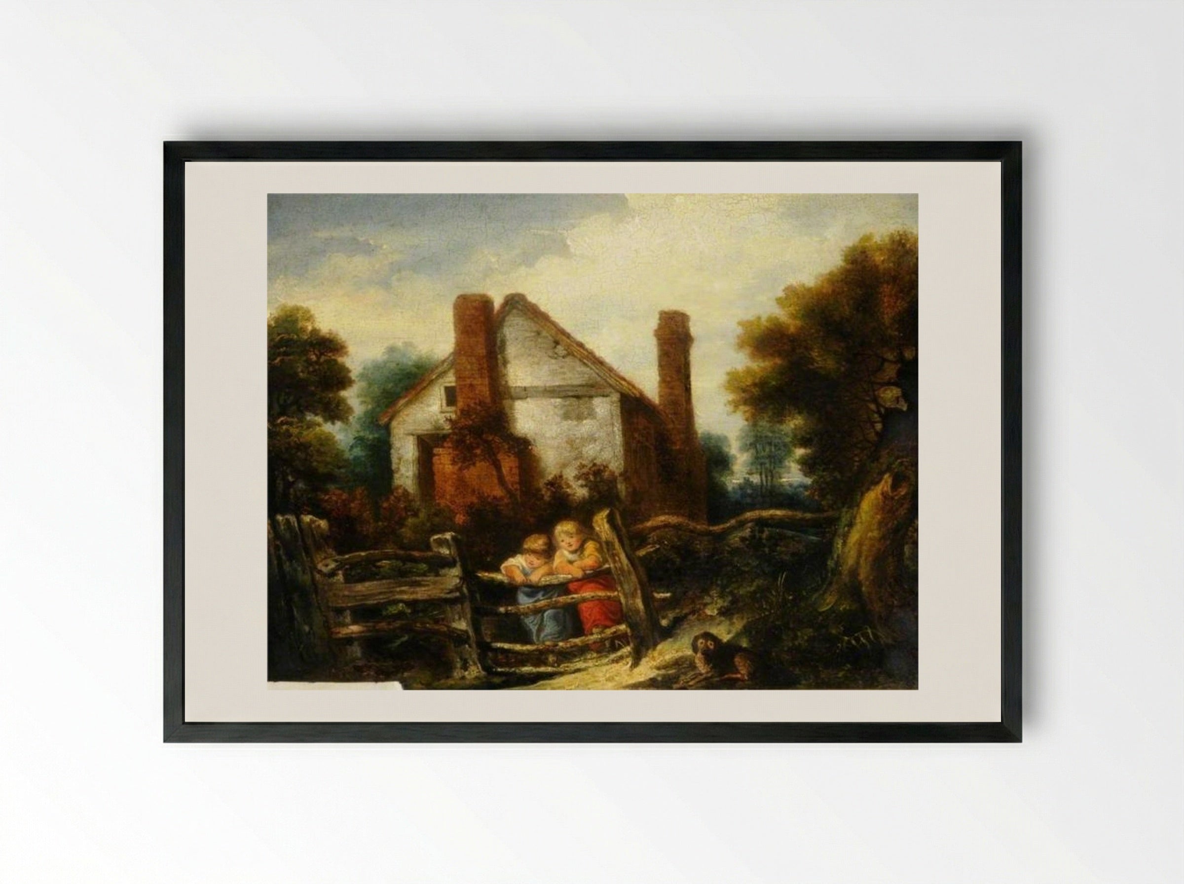 English Cottage Scene - William Collins - Framed Print Black