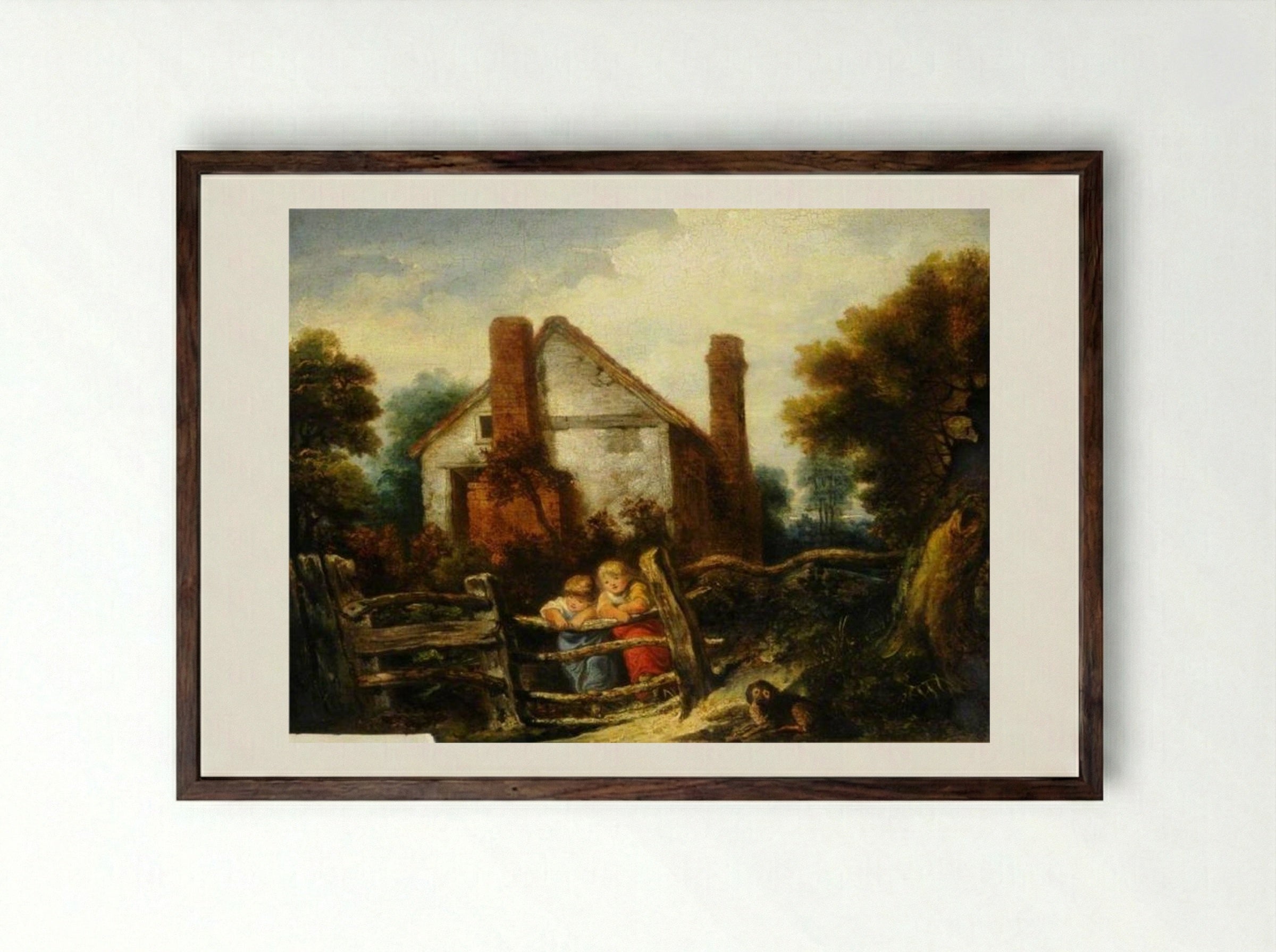 English Cottage Scene - William Collins - Framed Print Dark Wood