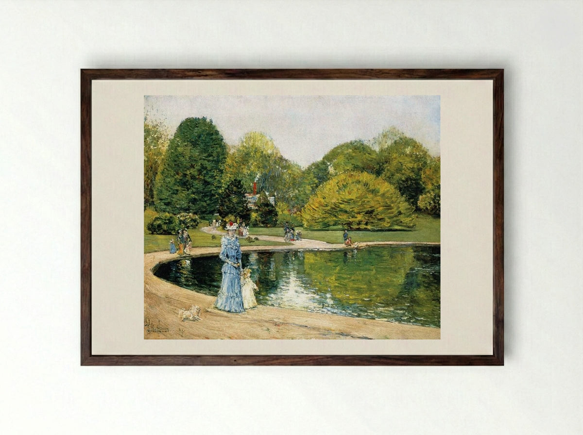English Elms in Central Park - Childe Hassam - Framed Print Dark Wood
