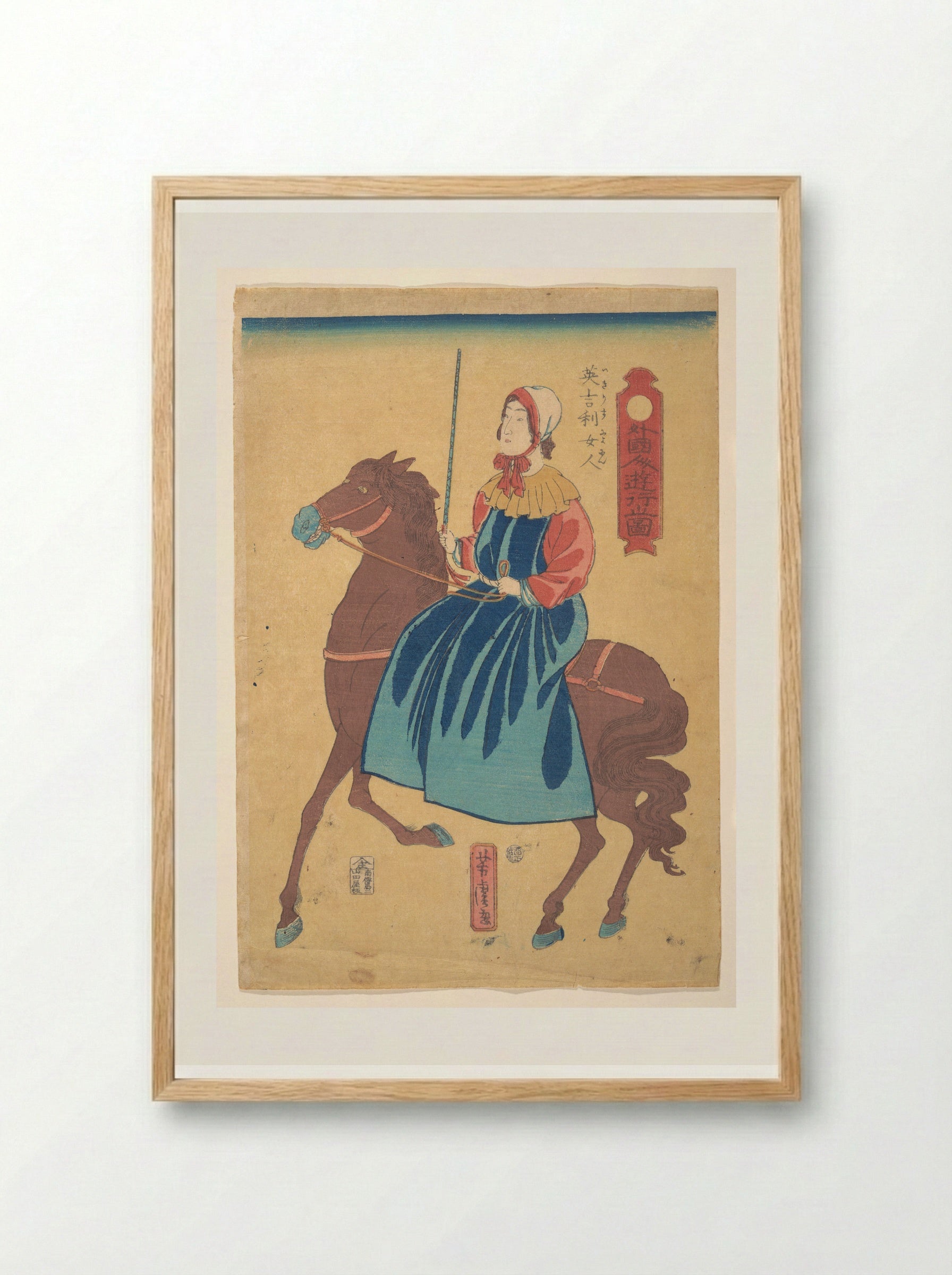 Englishwoman on Horseback - Utagawa Yoshitora - Framed Print Wood