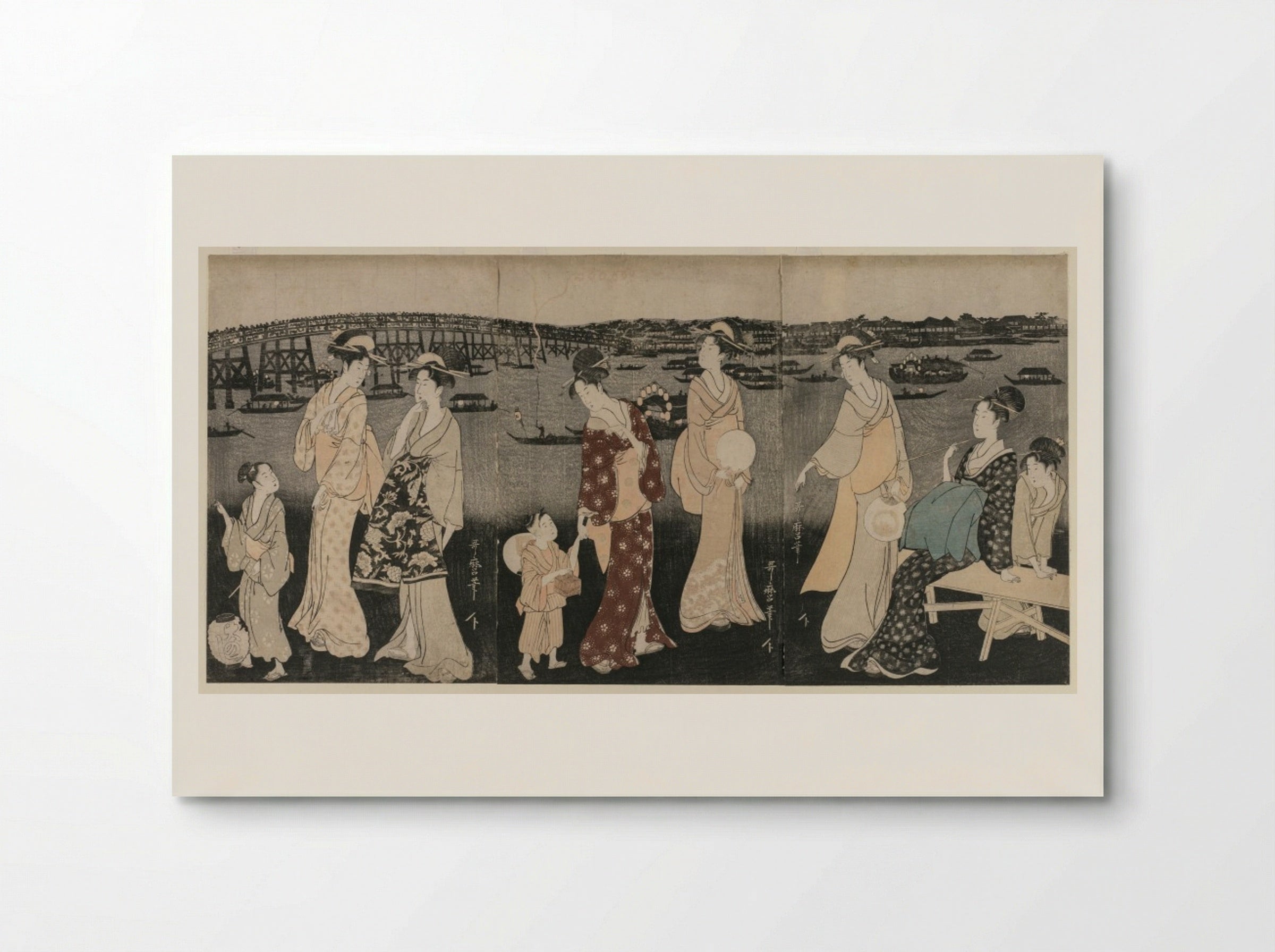 Enjoying the Evening Cool Along the Sumida River - Kitagawa Utamaro - Poster