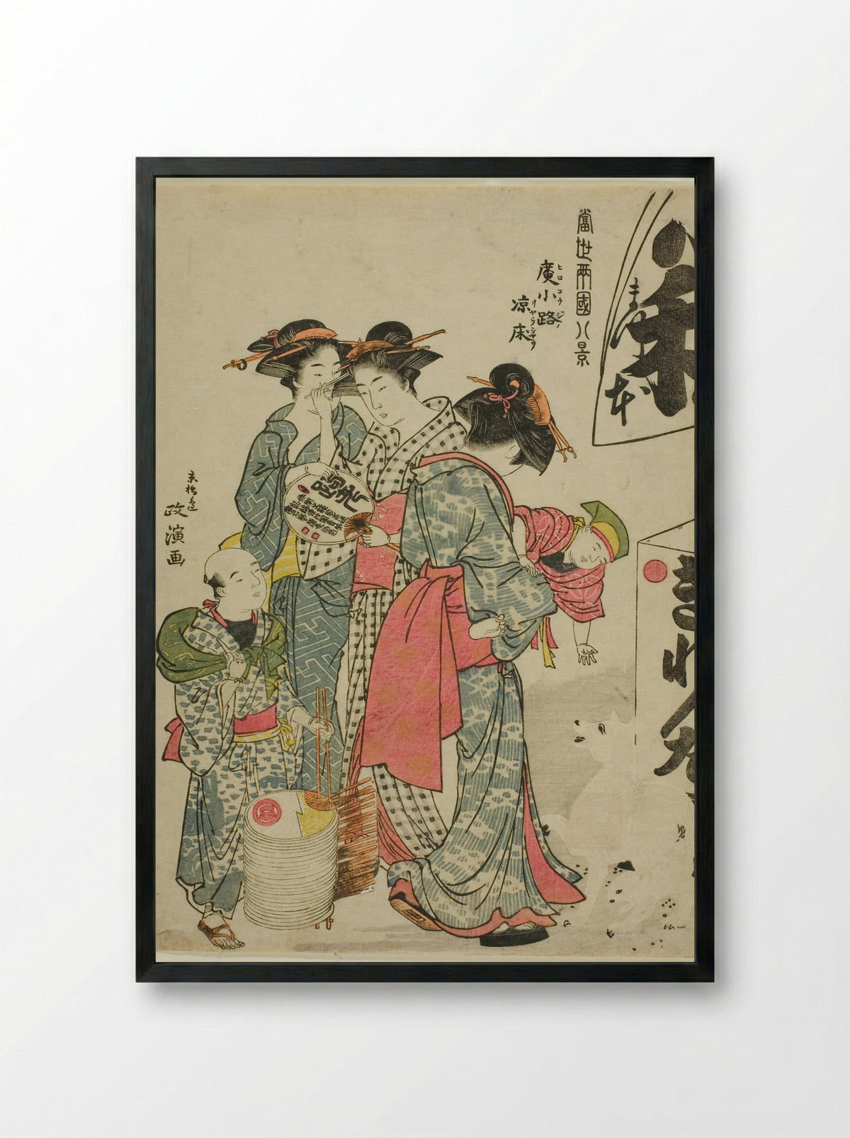 Enjoying the Evening Cool in Hirokoji - Kitao Masanobu - Framed Print Black