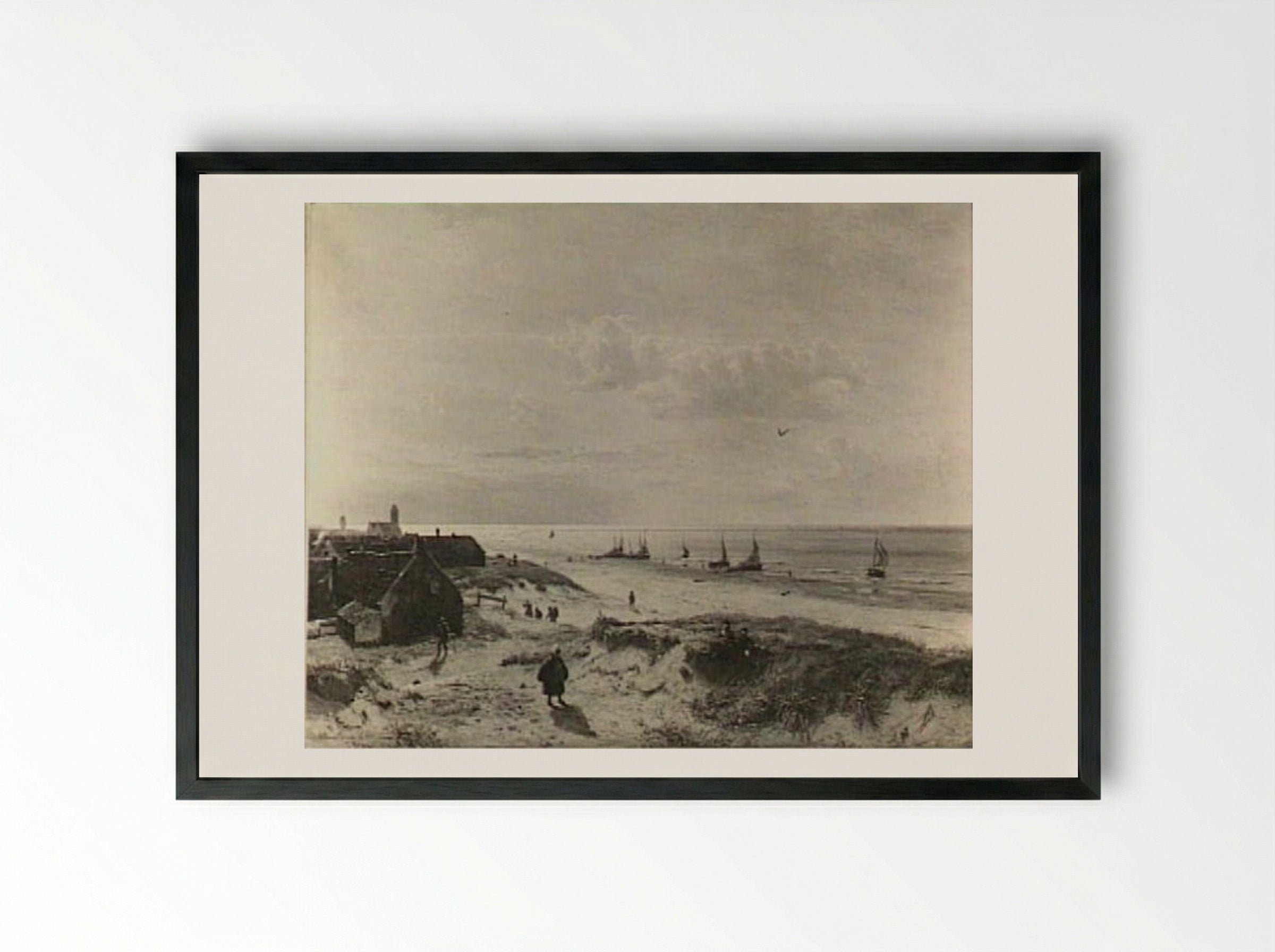 Enkele figuren op de duin voor de vuurtoren te Katwijk - Willem Anthonie van Deventer - Framed Print Black