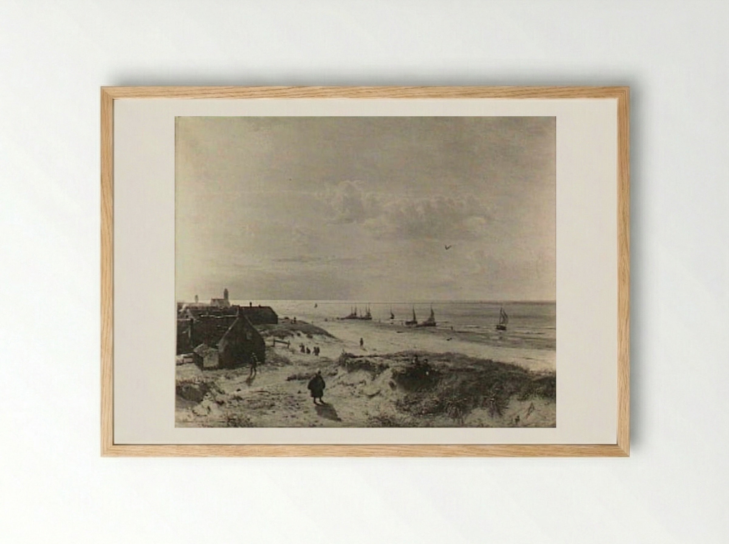 Enkele figuren op de duin voor de vuurtoren te Katwijk - Willem Anthonie van Deventer - Framed Print Wood