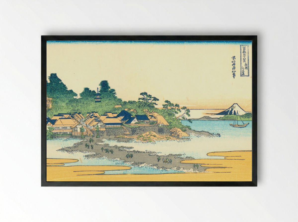 Enoshima in Sagami Province - Katsushika Hokusai - Framed Print Black