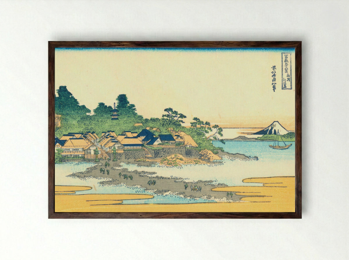 Enoshima in Sagami Province - Katsushika Hokusai - Framed Print Dark Wood