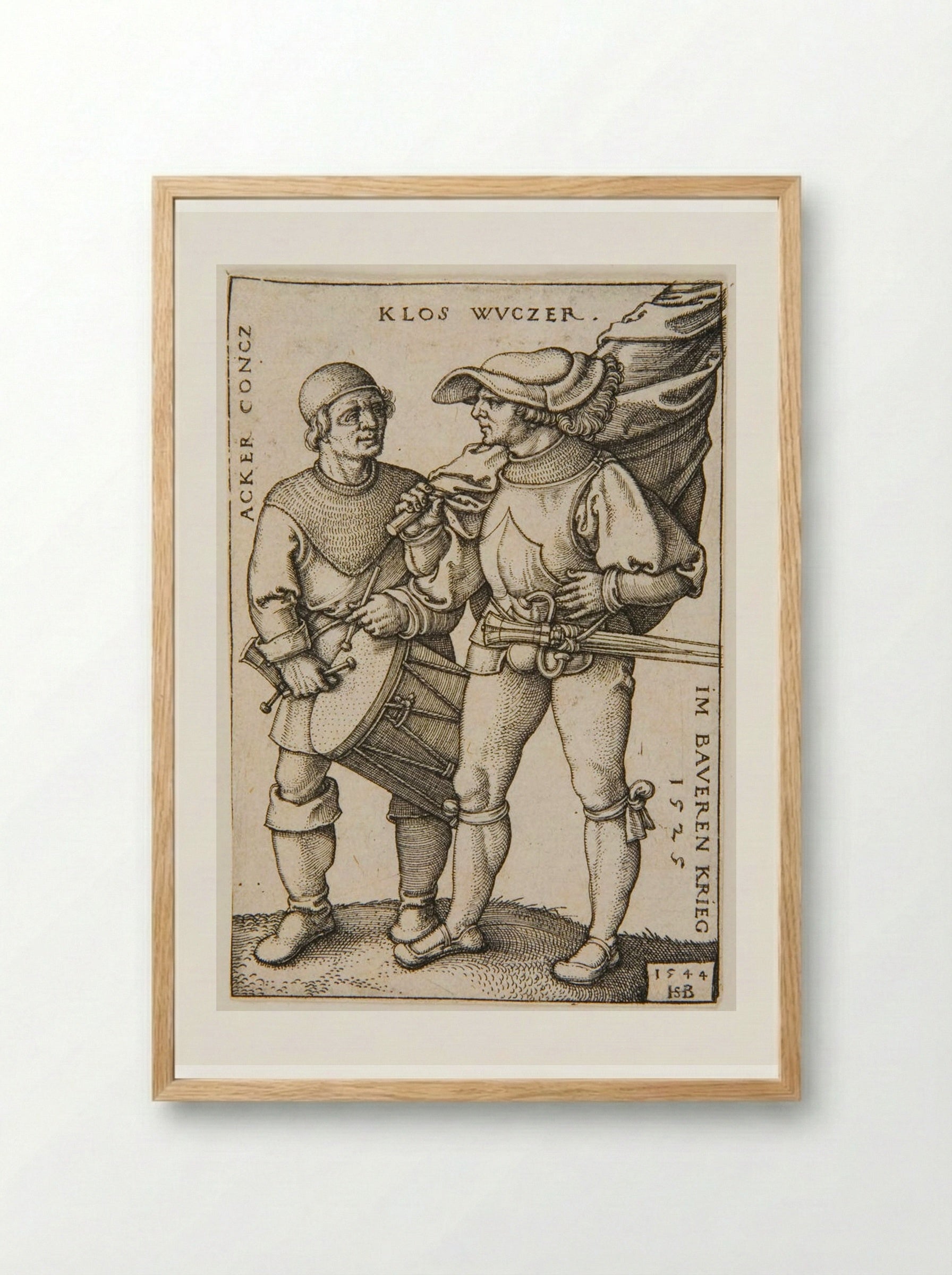 Ensign and Drummer - Sebald Beham - Framed Print Wood