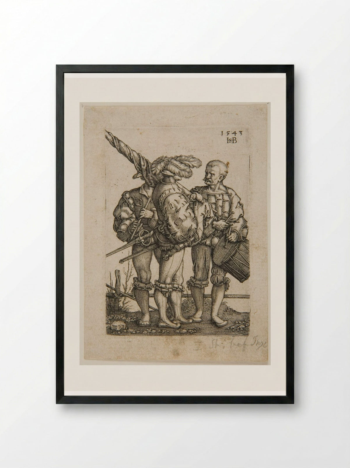 Ensign with Drummer and Fifer - Sebald Beham - Framed Print Black