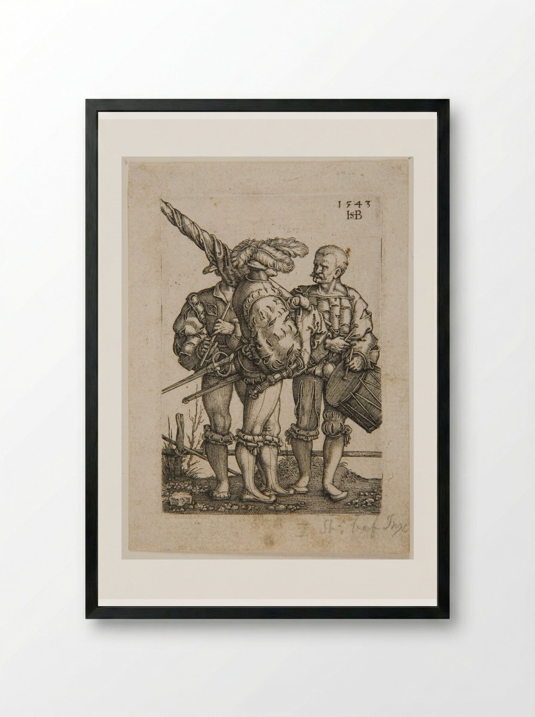 Ensign with Drummer and Fifer - Sebald Beham - Framed Print Black
