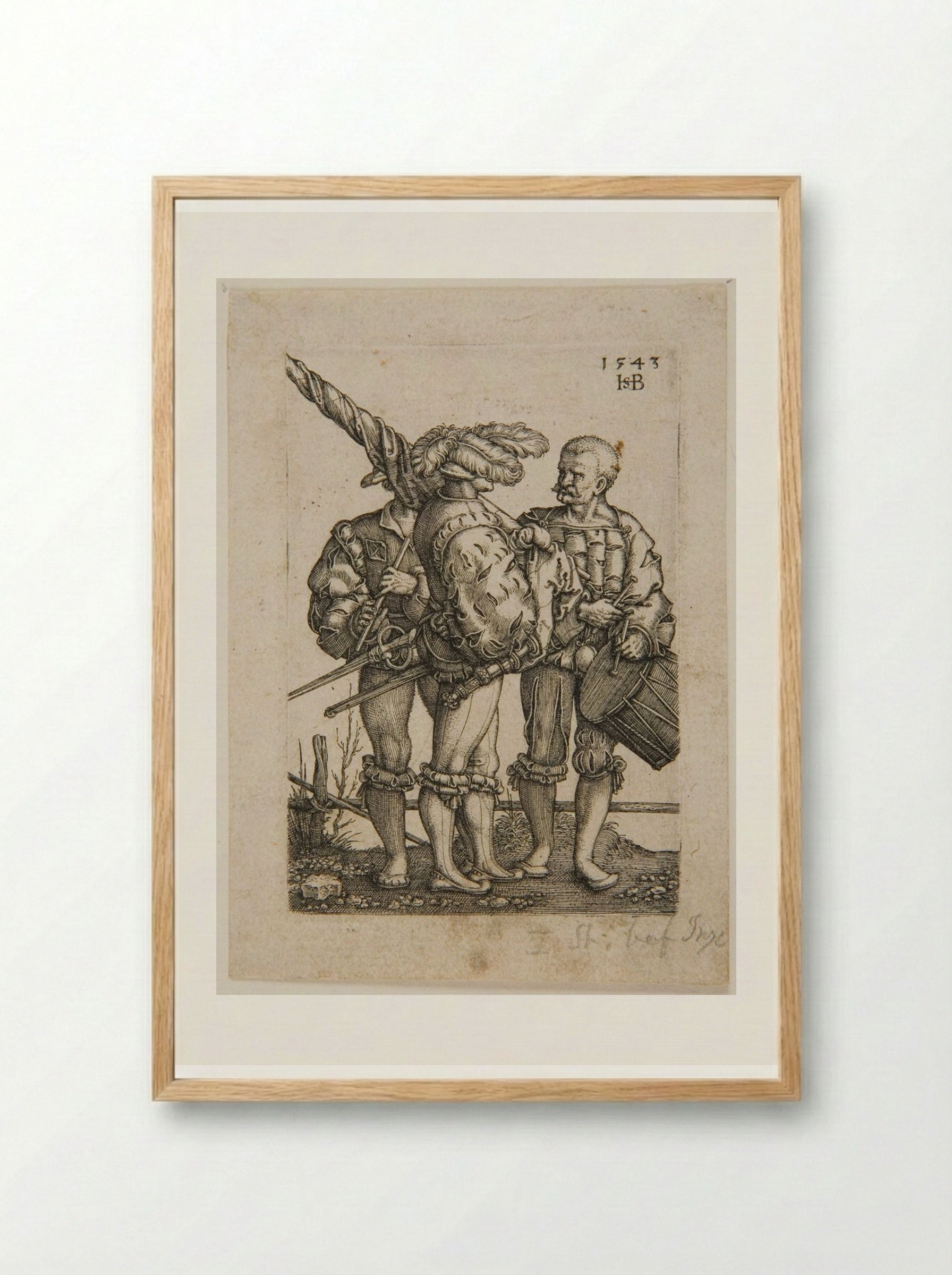Ensign with Drummer and Fifer - Sebald Beham - Framed Print Wood