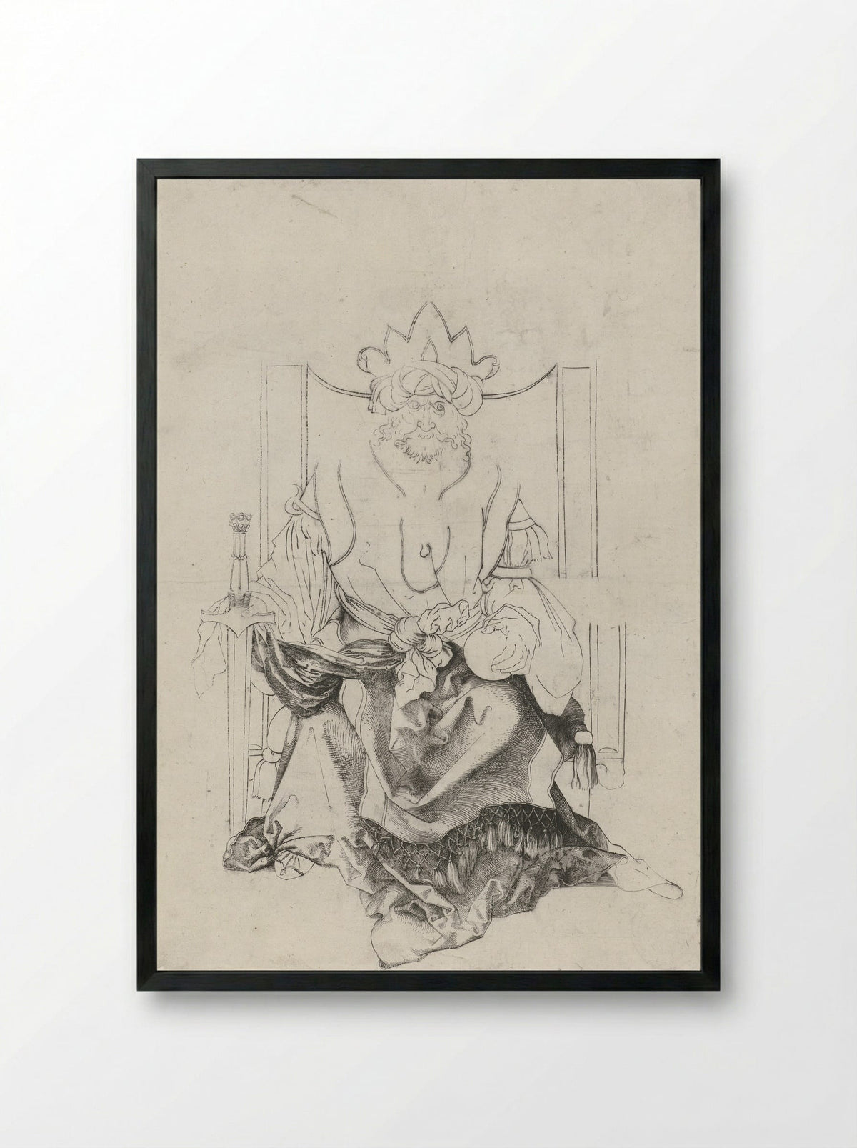 Enthroned Monarch in Oriental Attire - Albrecht Dürer - Framed Print Black