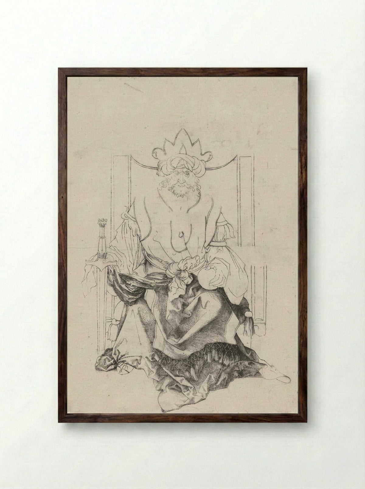 Enthroned Monarch in Oriental Attire - Albrecht Dürer - Framed Print Dark Wood