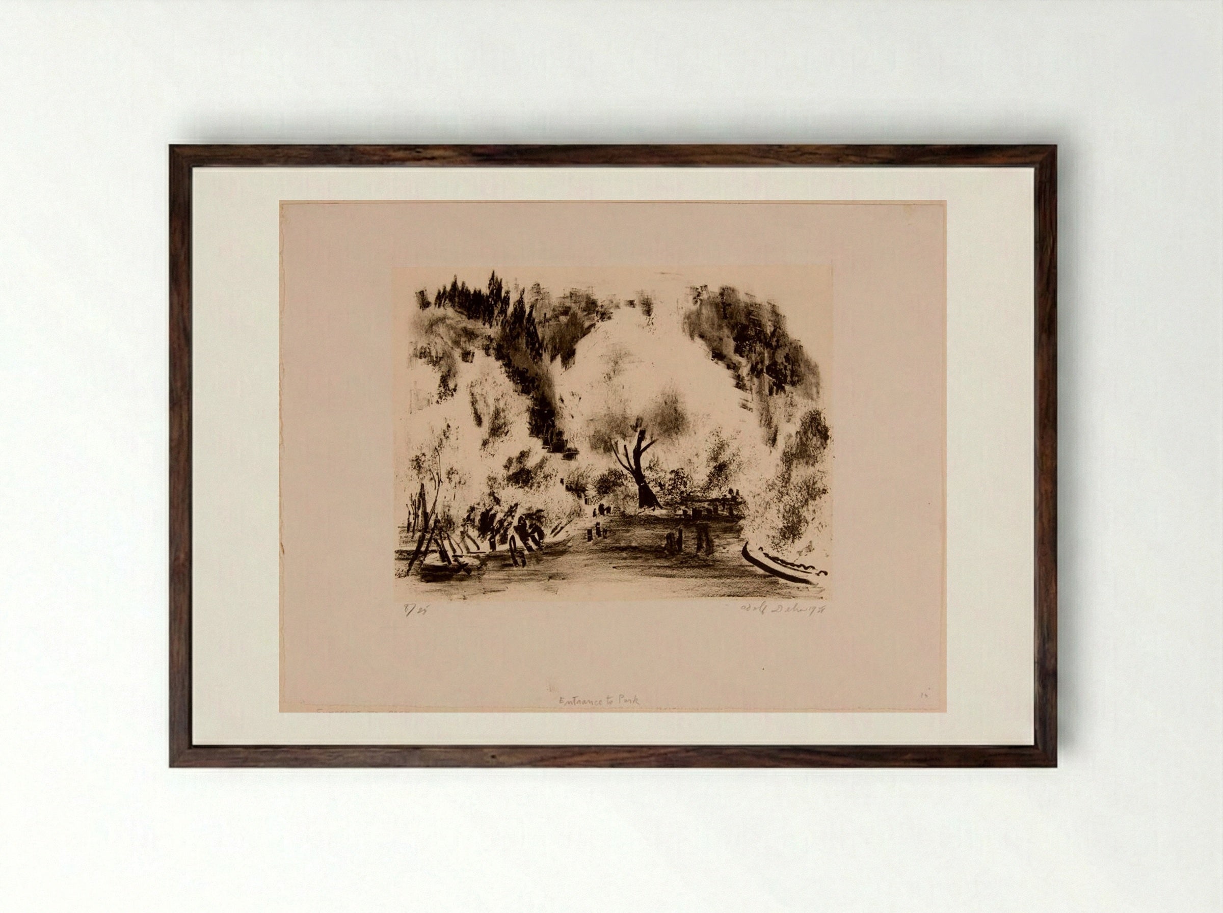 Entrance to Park - Adolph Dehn - Framed Print Dark Wood