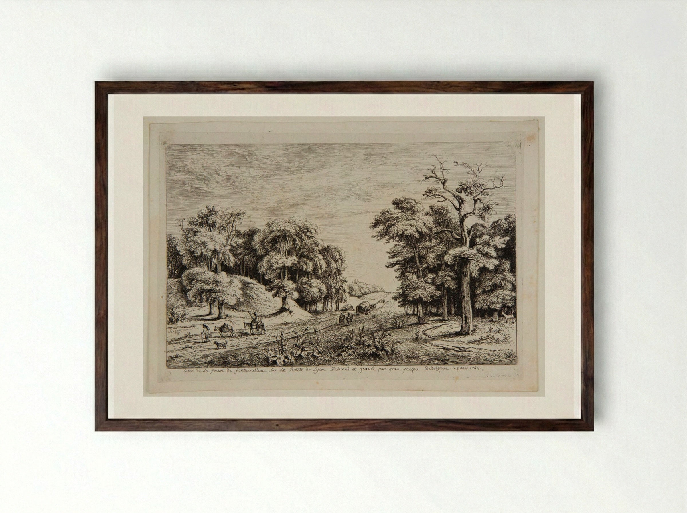 Entrance to the Forest of Fontainebleau on the Road of Lyon - Jean-Jacques de Boissieu - Framed Print Dark Wood