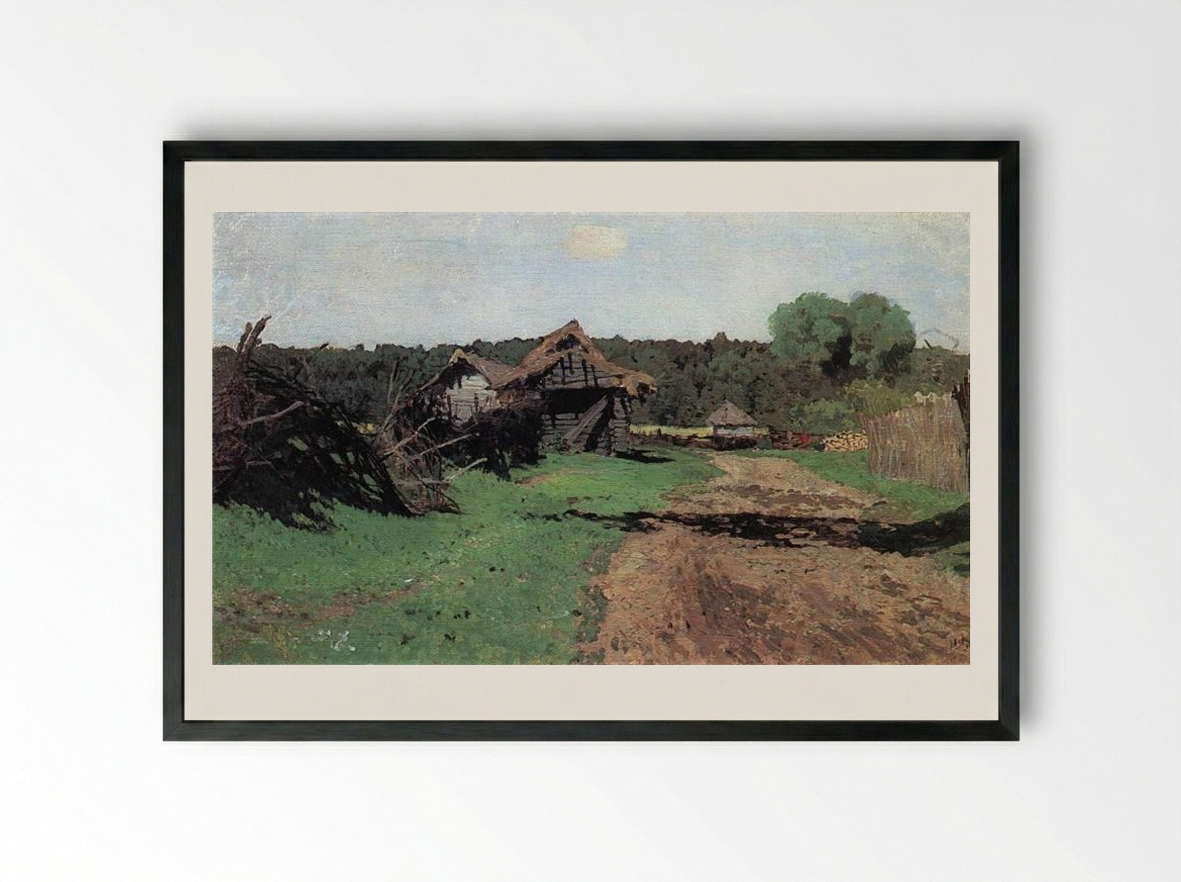 Entrance to the Village - Isaac Levitan - Framed Print Black