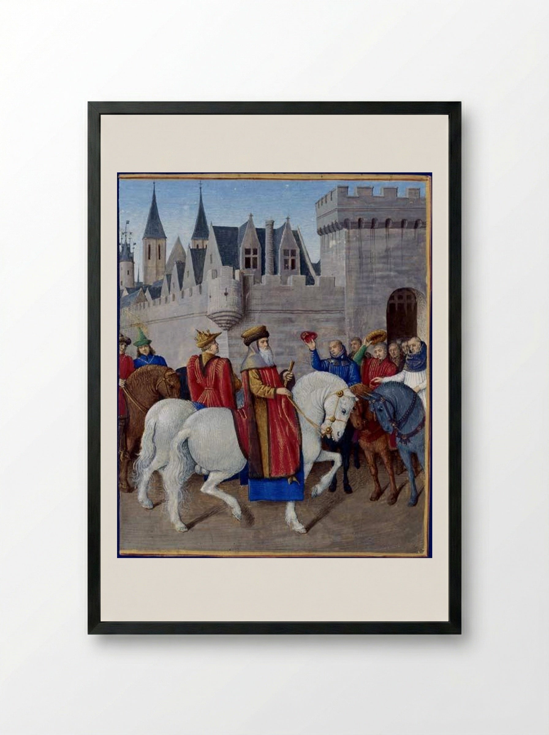 Entry of Emperor Charles IV in Cambrai - Jean Fouquet - Framed Print Black