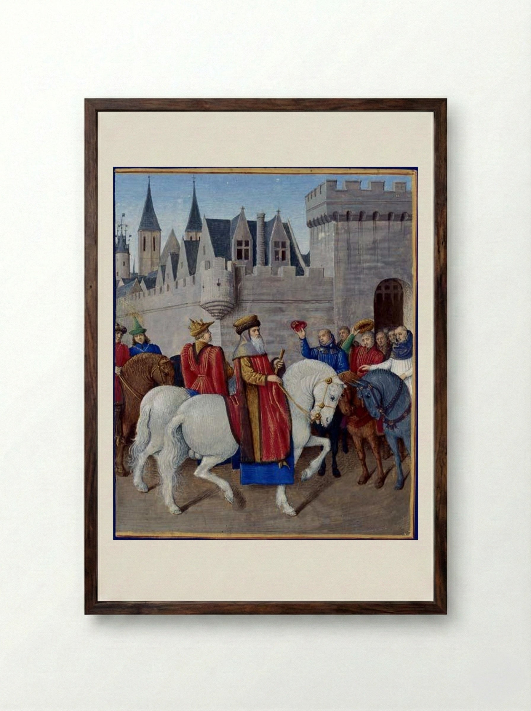 Entry of Emperor Charles IV in Cambrai - Jean Fouquet - Framed Print Dark Wood