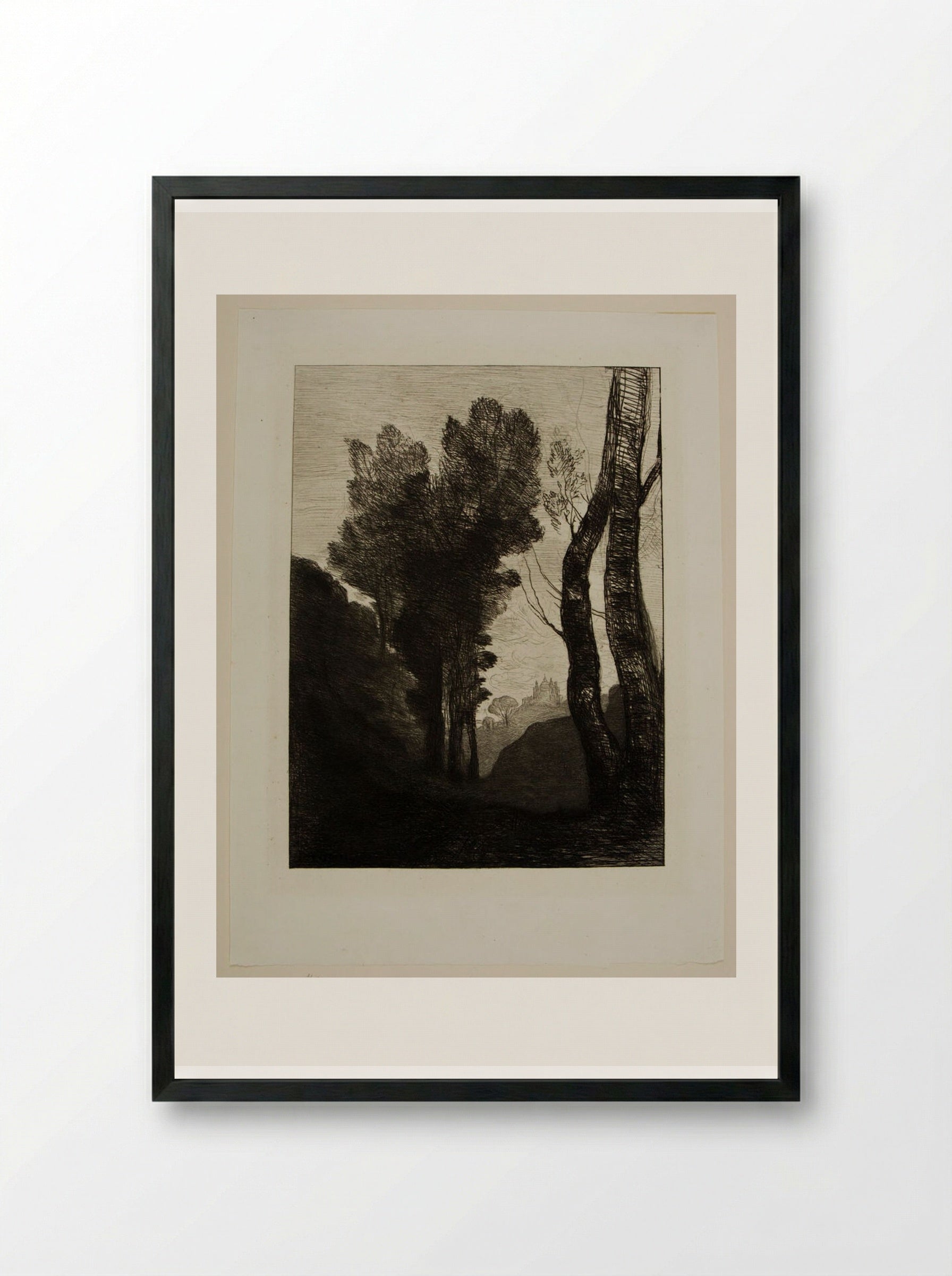 Environs of Rome - Jean-Baptiste-Camille Corot - Framed Print Black