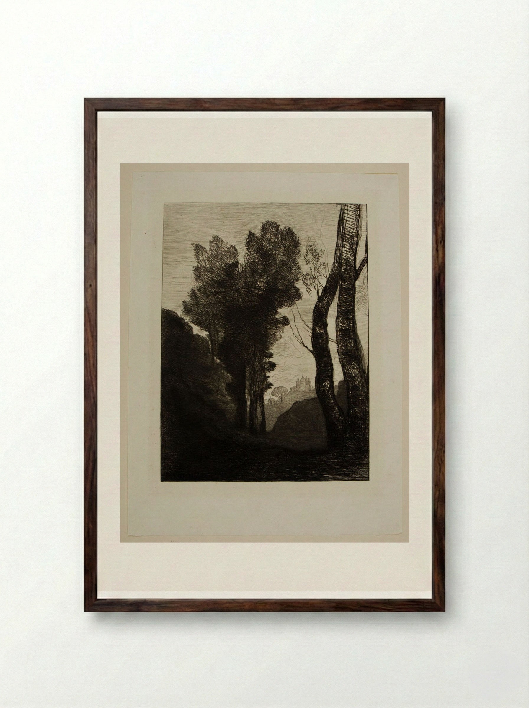 Environs of Rome - Jean-Baptiste-Camille Corot - Framed Print Dark Wood