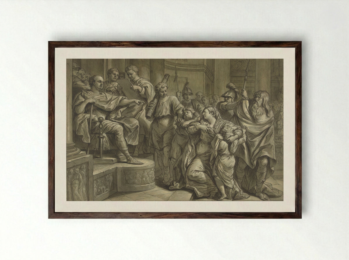 Eponina Begging Vespasian for Mercy for Sabinus - Blaise Nicolas Lesueur - Framed Print Dark Wood