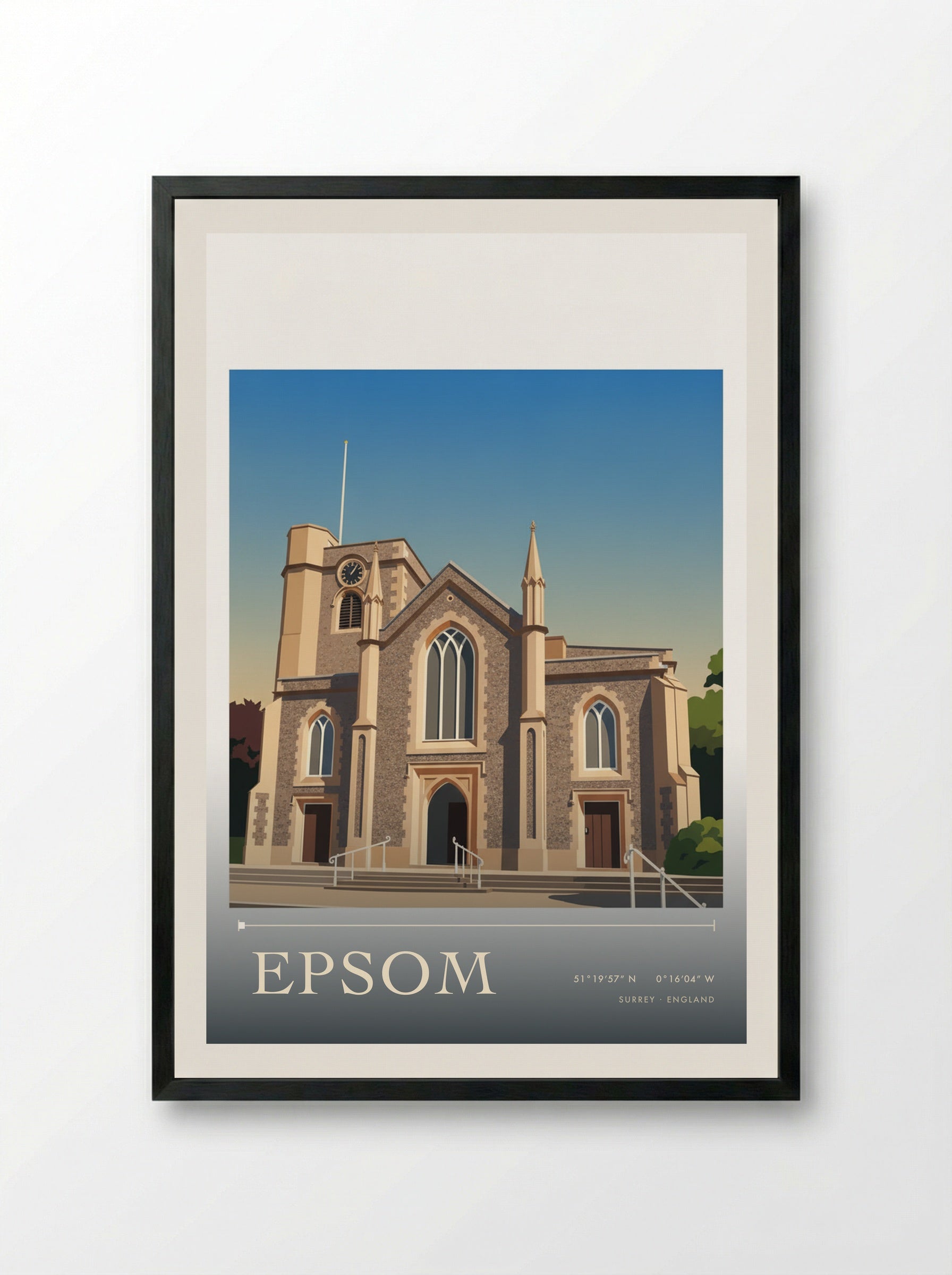 Epsom Surrey England Travel Poster - Framed Print Black